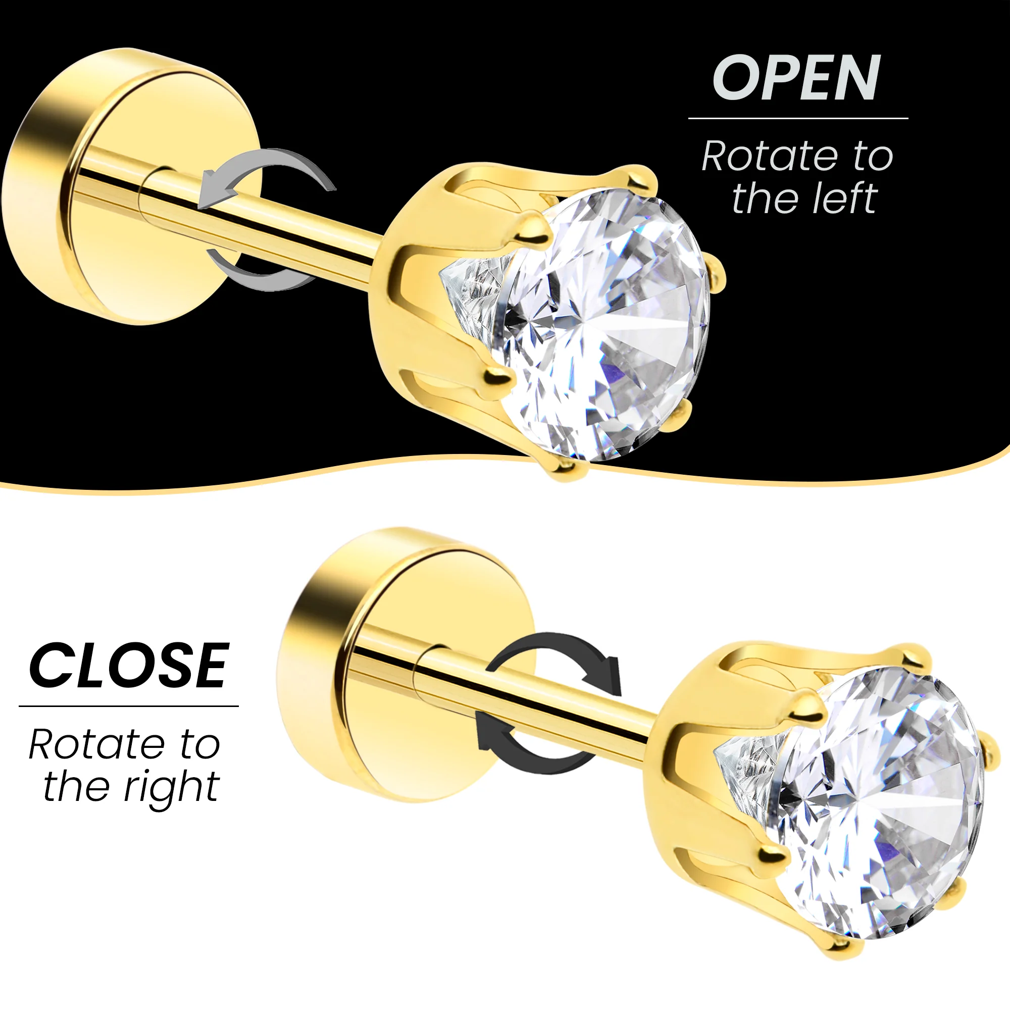 14k Yellow Gold Plated 4mm CZ Flat Back Stud Earrings - 1 Pair - Image 4