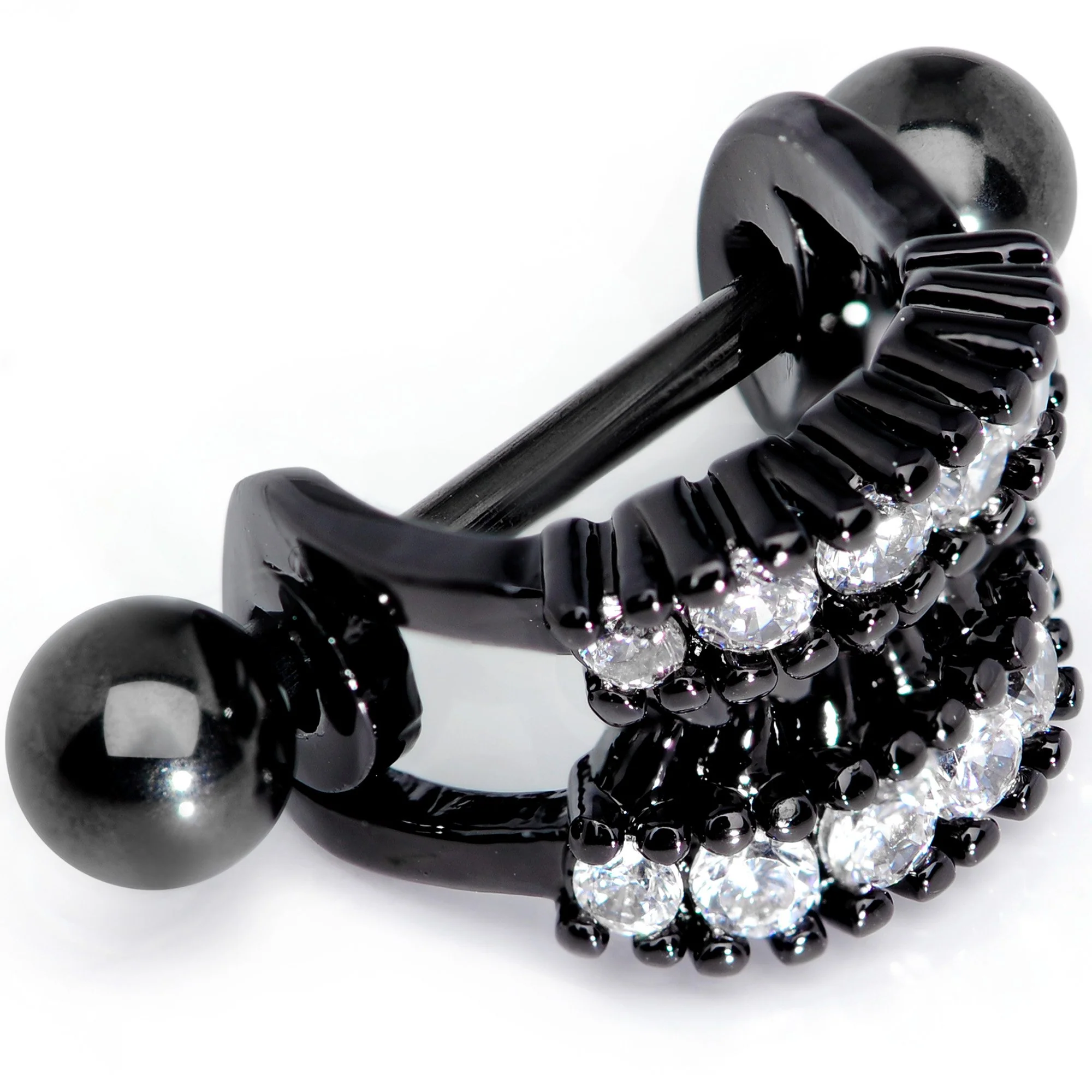16G 1/2 Clear CZ Gem Black Scary Fang Halloween Cartilage Cuff - Image 2