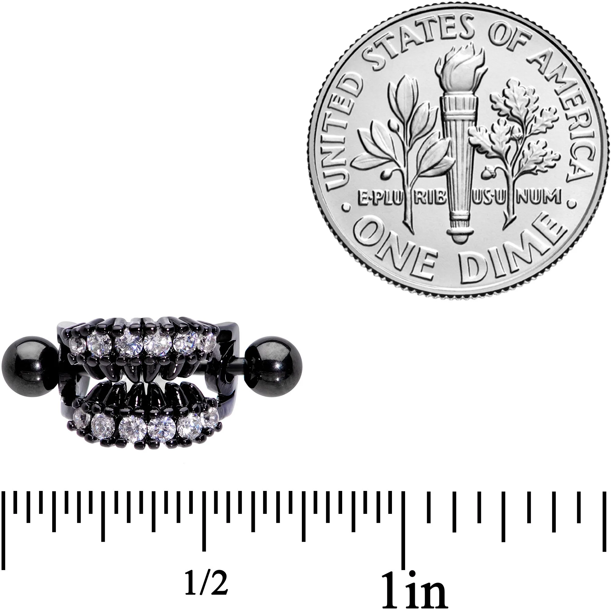 16G 1/2 Clear CZ Gem Black Scary Fang Halloween Cartilage Cuff - Image 4