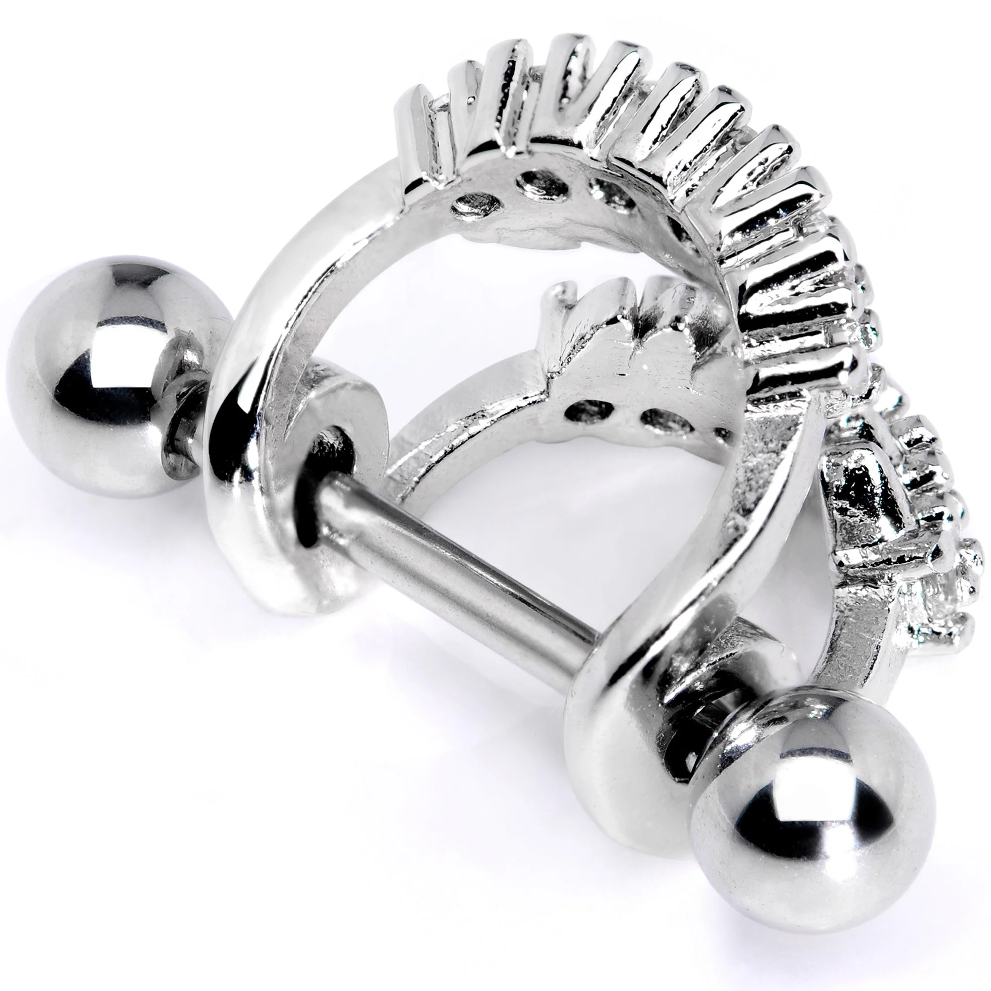 16G 1/2 Clear CZ Gem Scary Monster Fangs Cartilage Cuff - Image 3