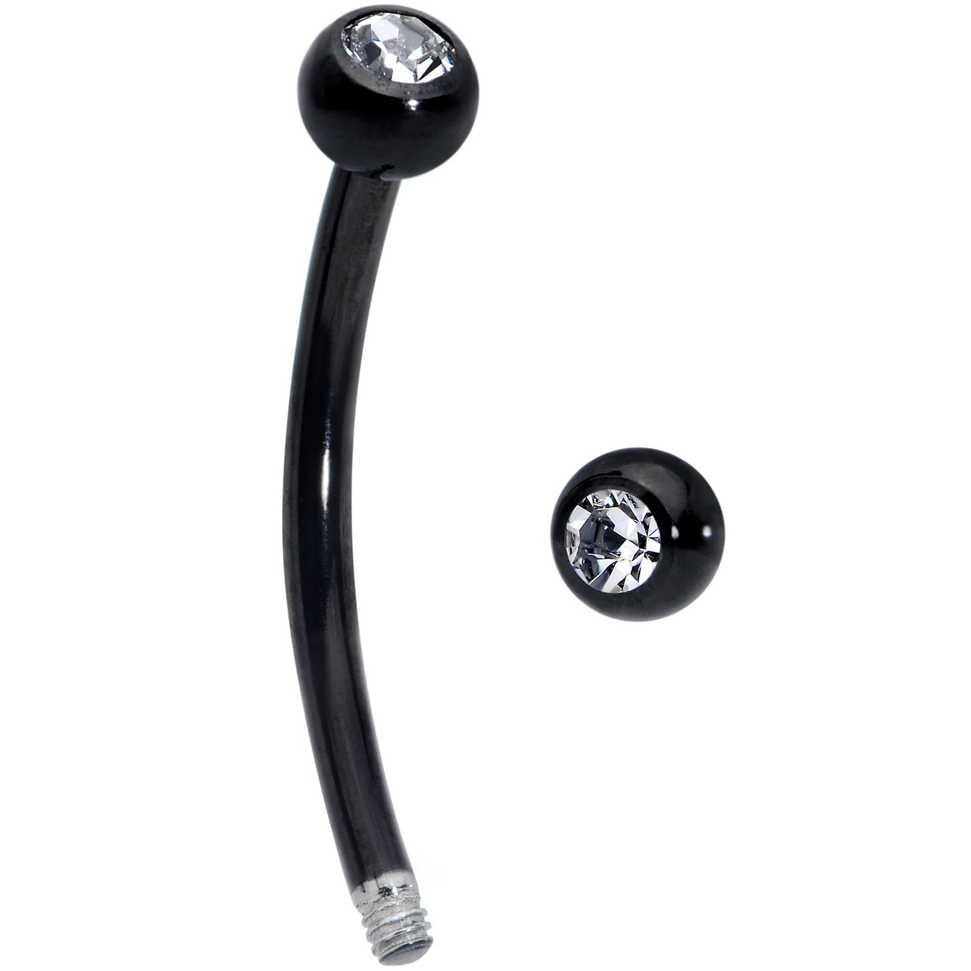 16G 1/2 Clear Gem Ball End Black Curved Barbell - Image 2