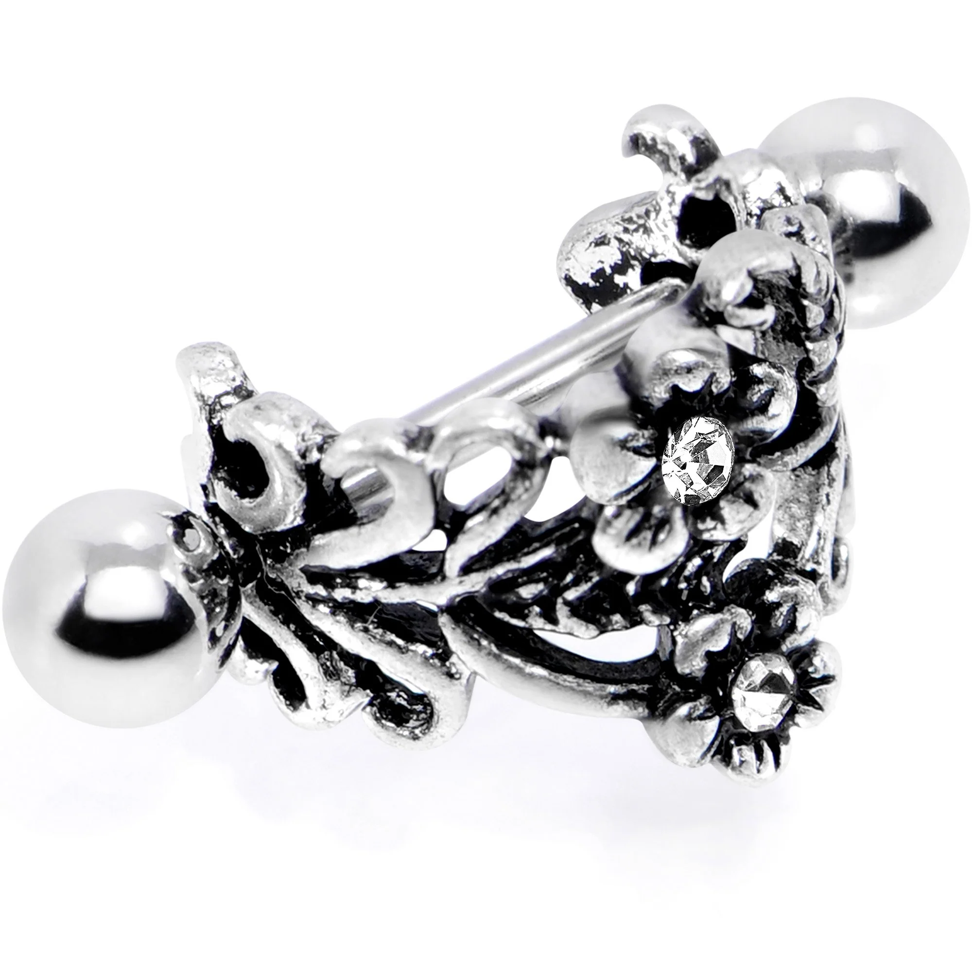 16G 1/2 Clear Gem Double Daisy Flower Cuff Cartilage Earring