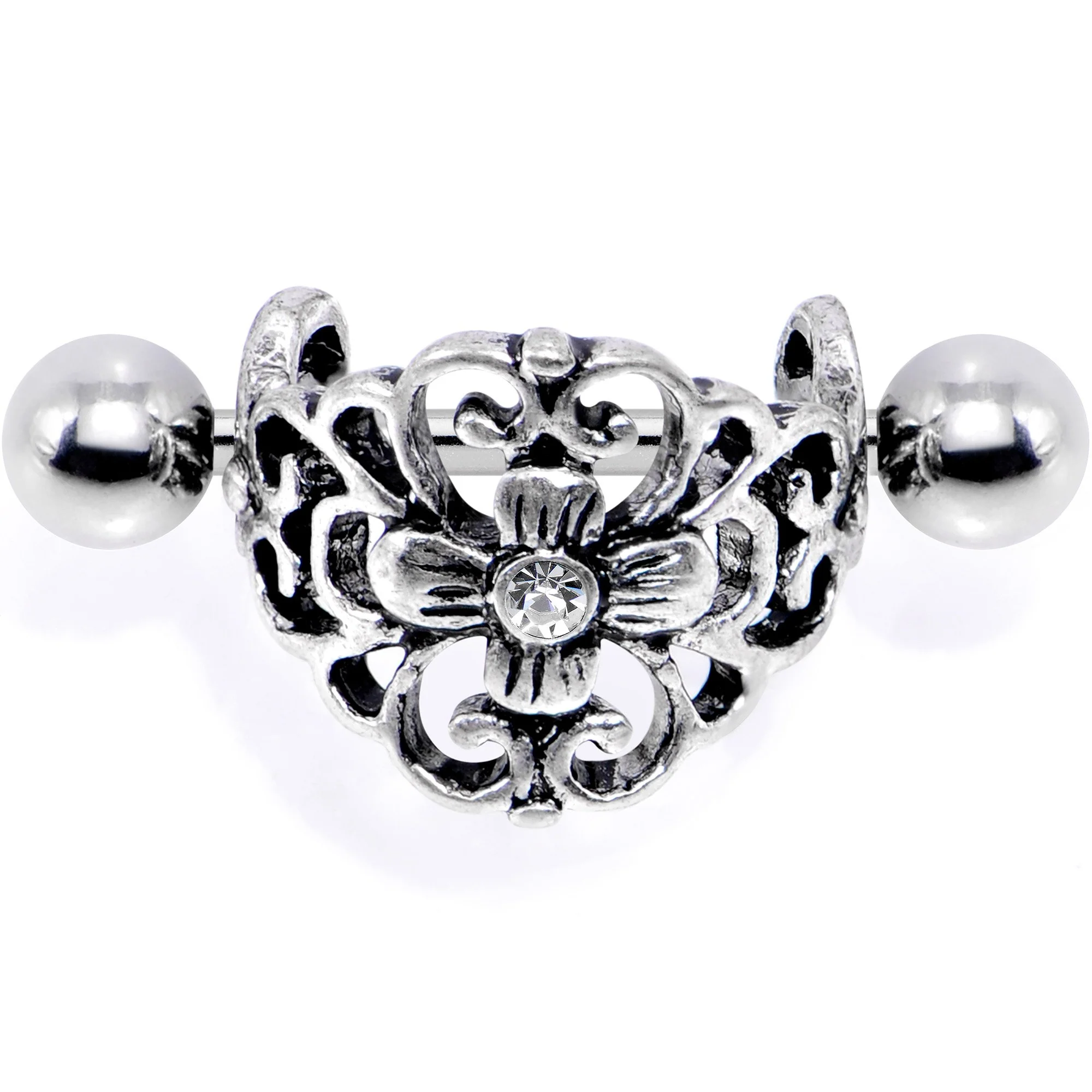 16G 1/2 Clear Gem Filigree Floral Cuff Cartilage Earring - Image 2
