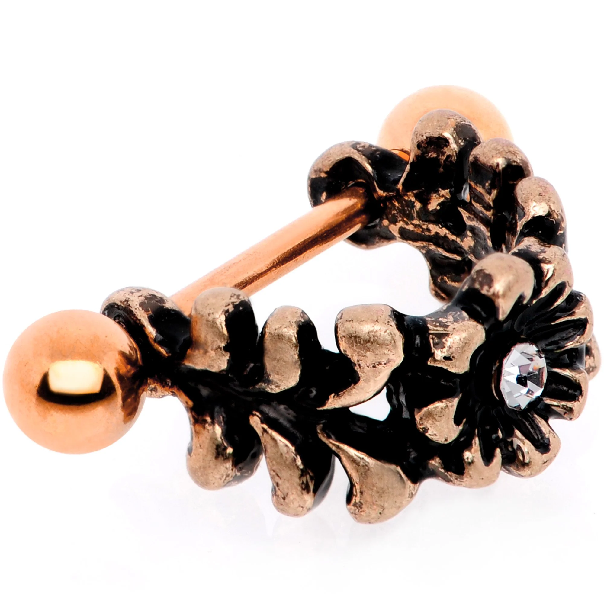 16G 1/2 Clear Gem Rose Gold Tone Flower Cuff Cartilage Earring - Image 2