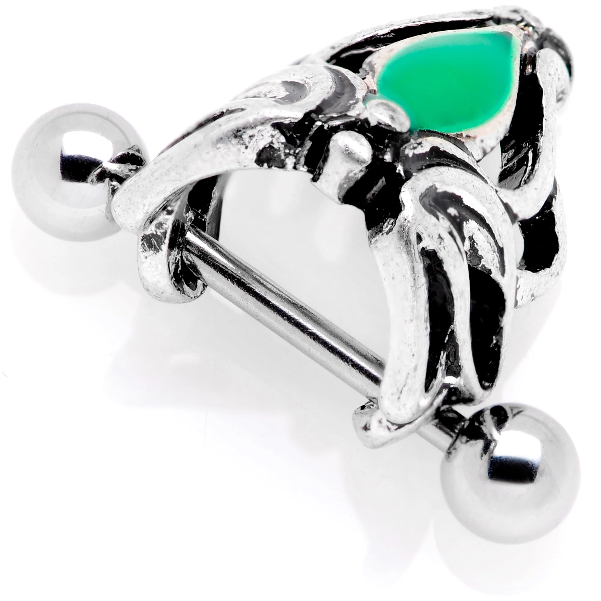 16G 1/2 Green Accented Abstract Butterfly Cuff Cartilage Earring - Image 2