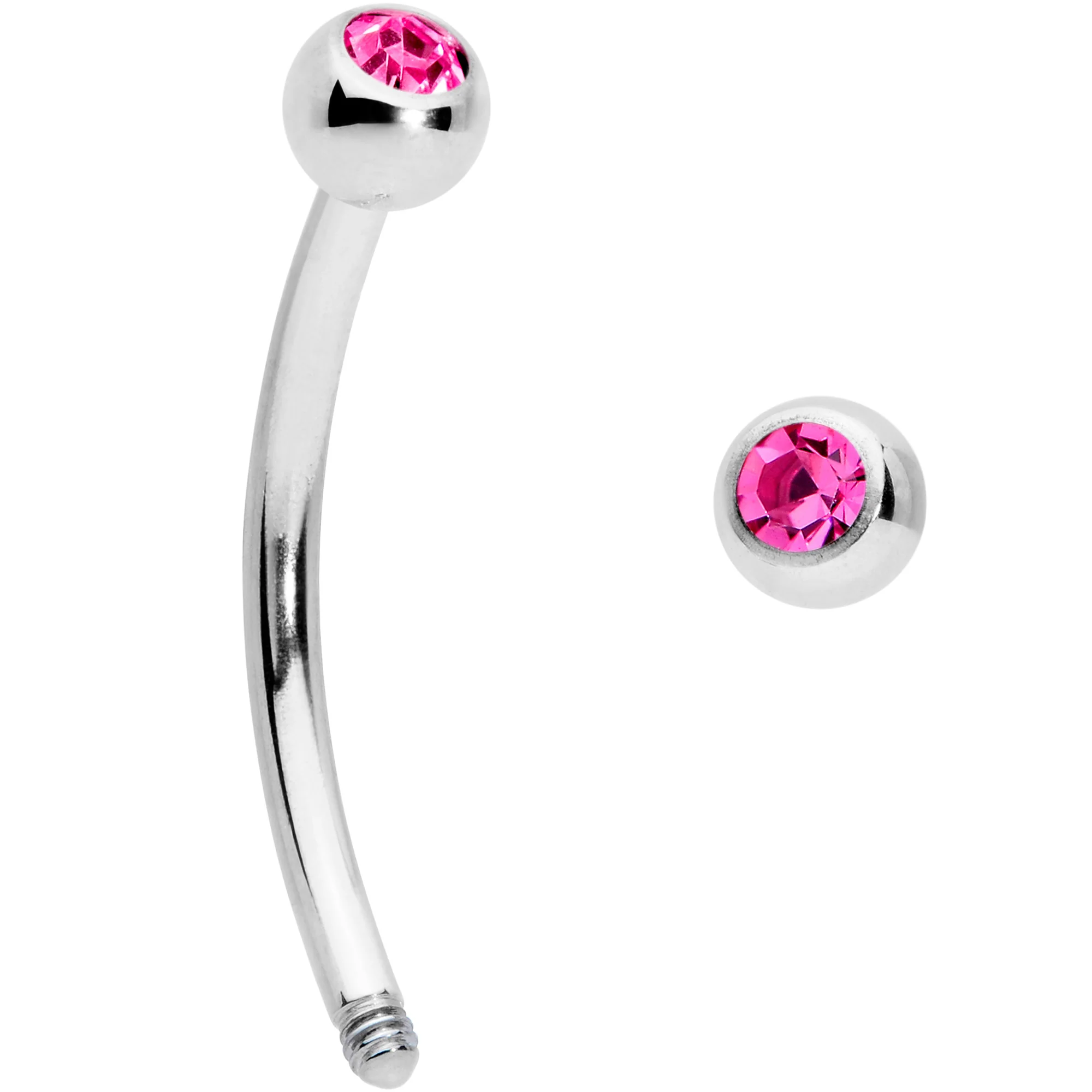 16G 1/2 Pink Gem Ball End Curved Barbell - Image 2