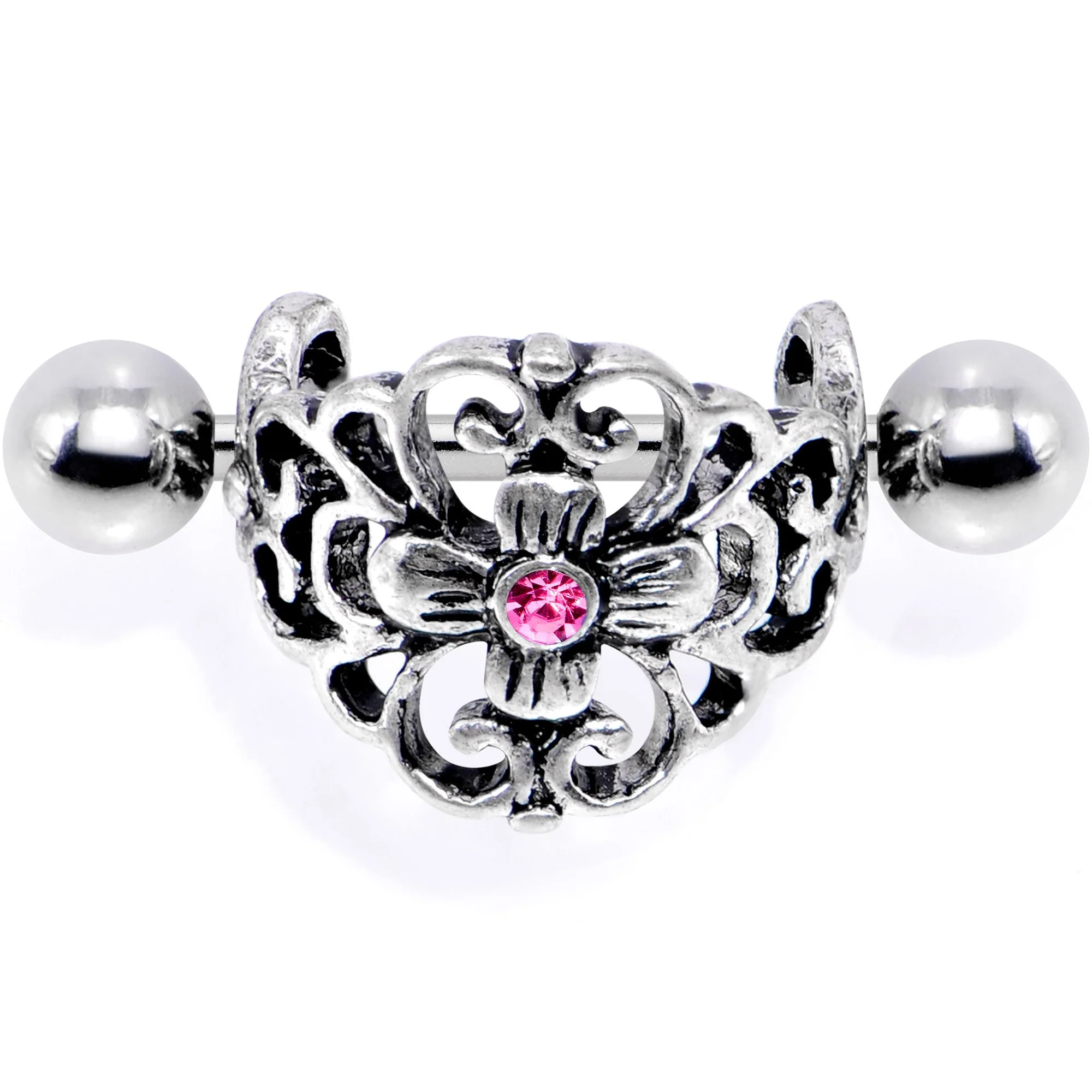 16G 1/2 Pink Gem Filigree Floral Cuff Cartilage Earring - Image 2