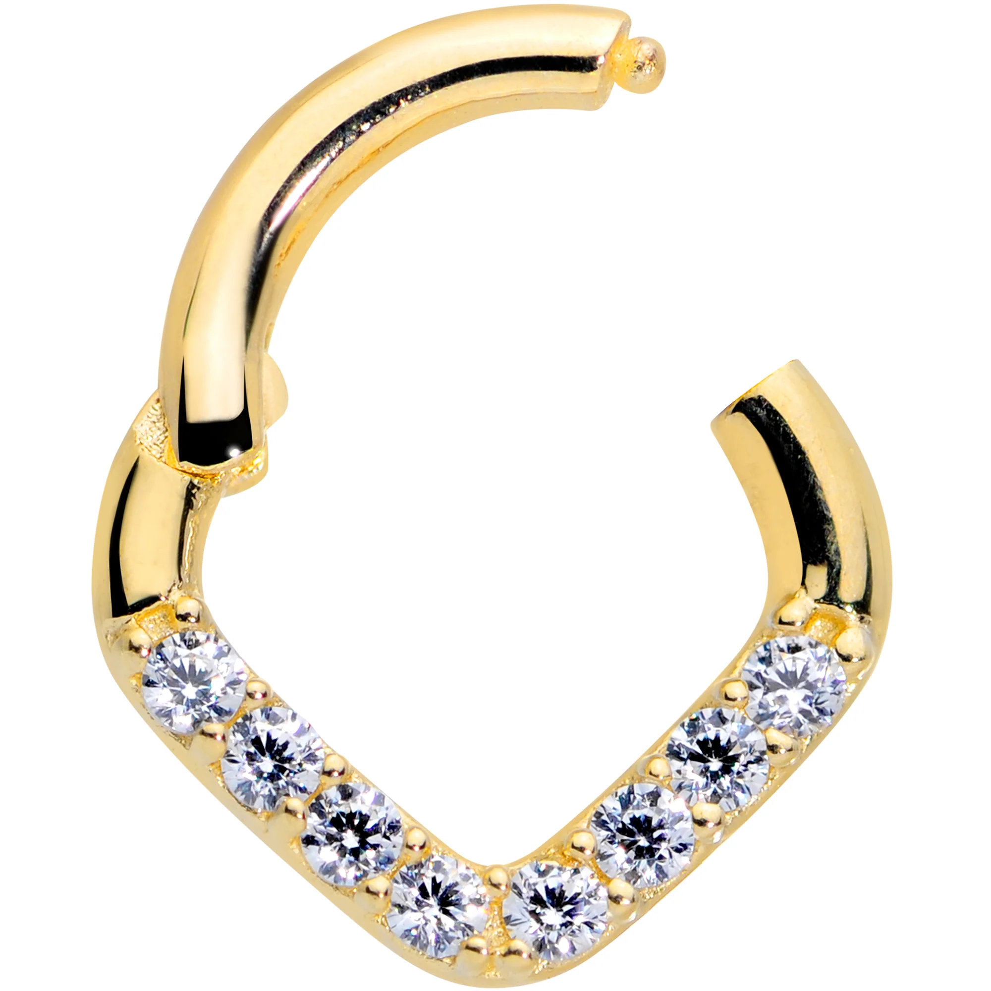 16G 1/4 14k Gold Clear CZ Gem Chevron Hinged Segment Ring - Image 2