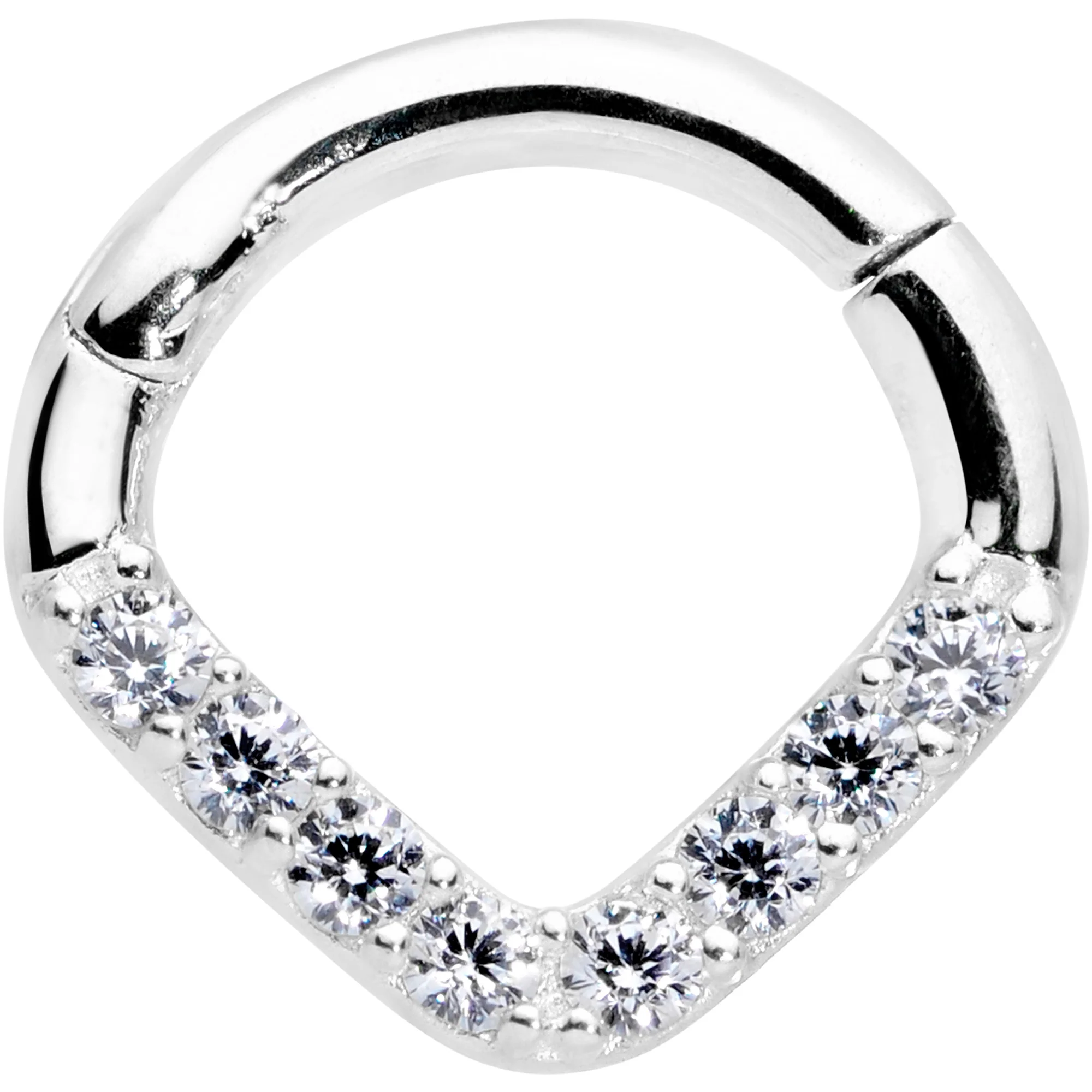 16G 1/4 14k White Gold Clear CZ Gem Chevron Hinged Segment Ring