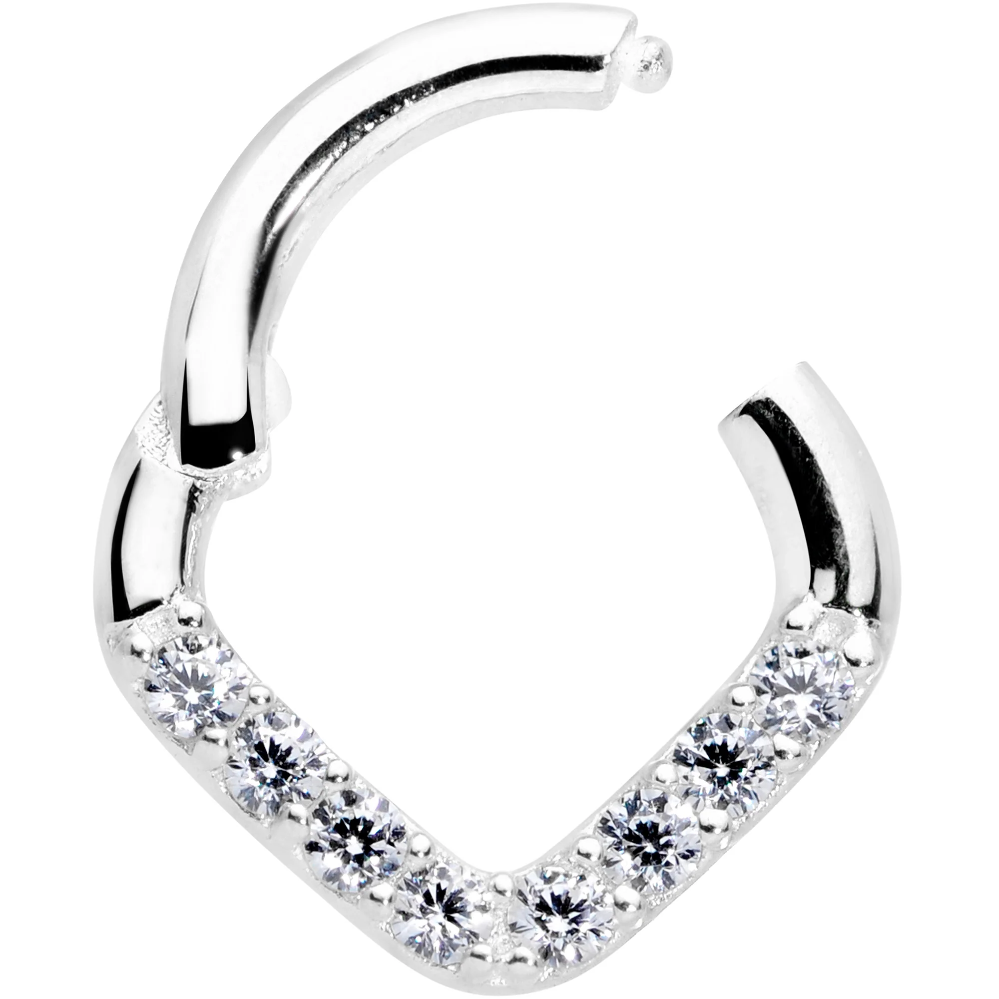 16G 1/4 14k White Gold Clear CZ Gem Chevron Hinged Segment Ring - Image 2