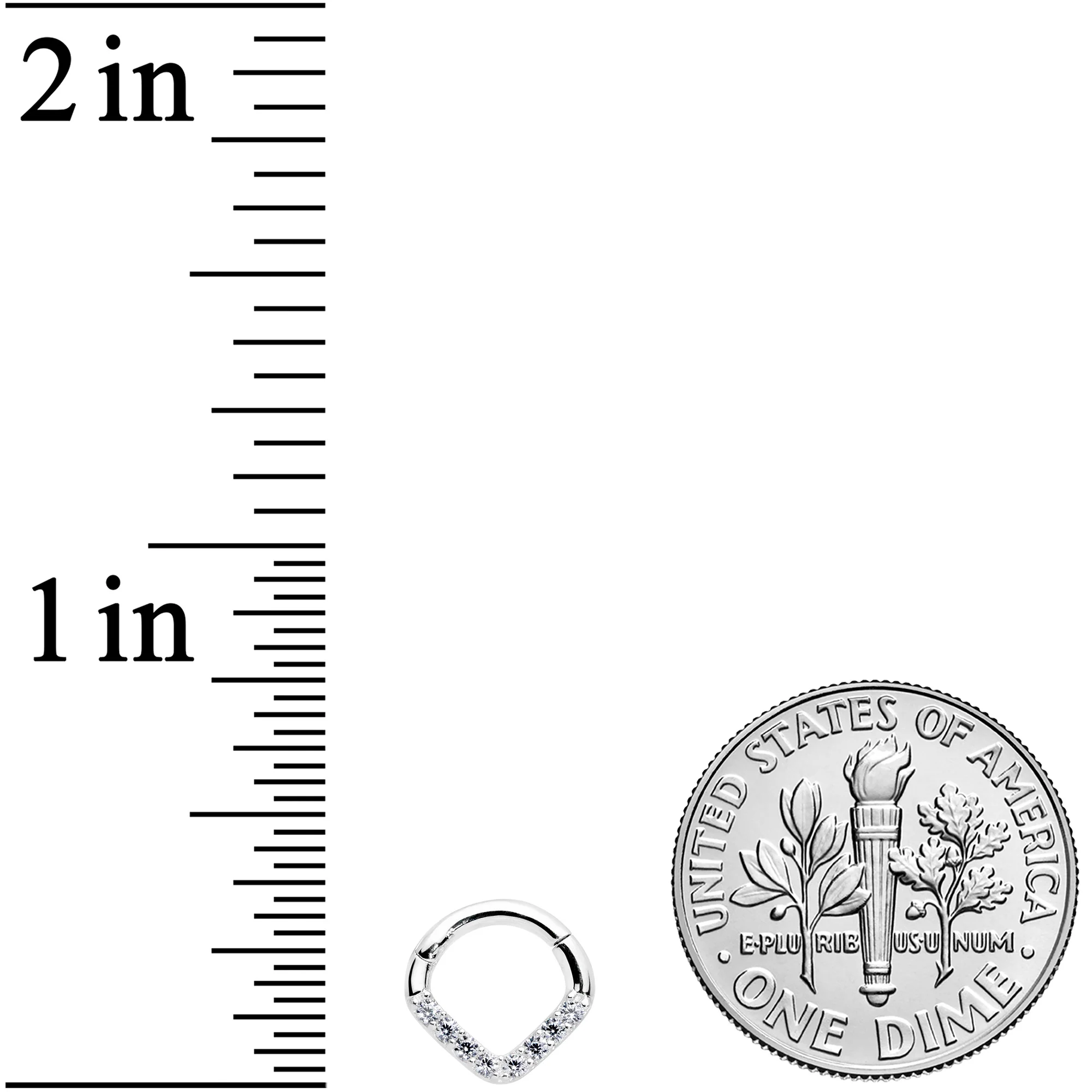 16G 1/4 14k White Gold Clear CZ Gem Chevron Hinged Segment Ring - Image 3