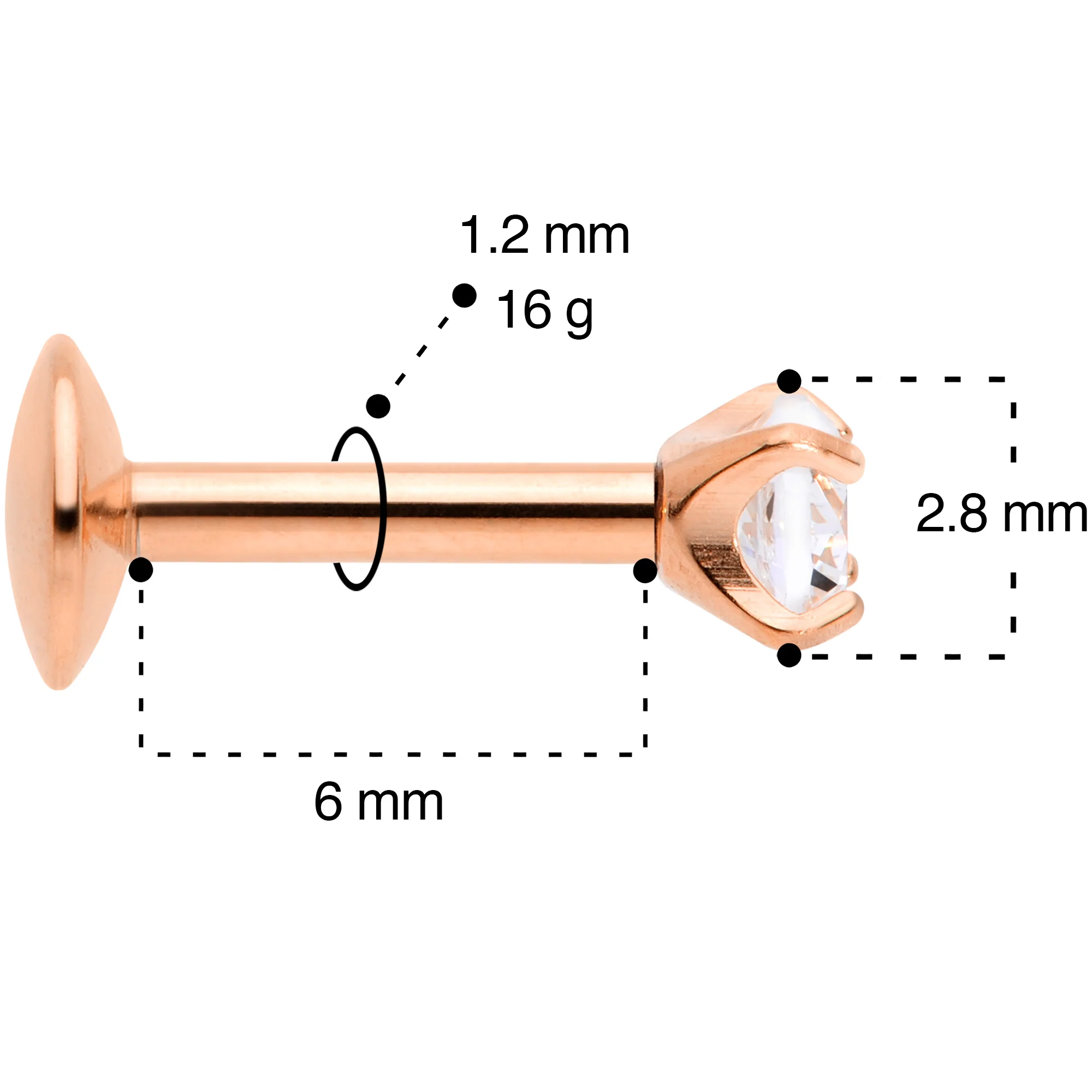 16G 1/4 3mm CZ Rosy G23 Titanium Internally Threaded Labret - Image 4