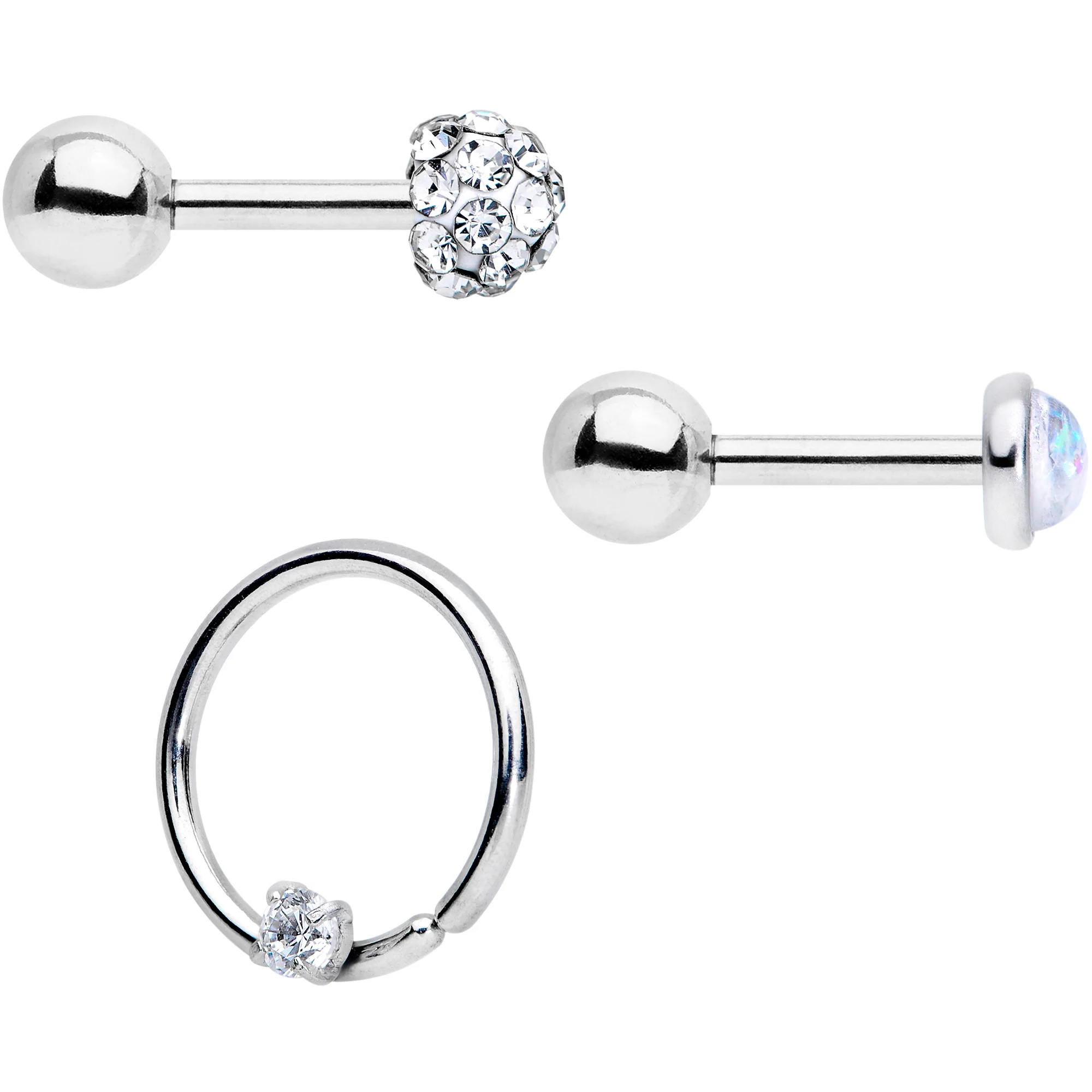 16G 1/4 5/16 Clear CZ Gem Cartilage Tragus Earring Set of 3 - Image 2