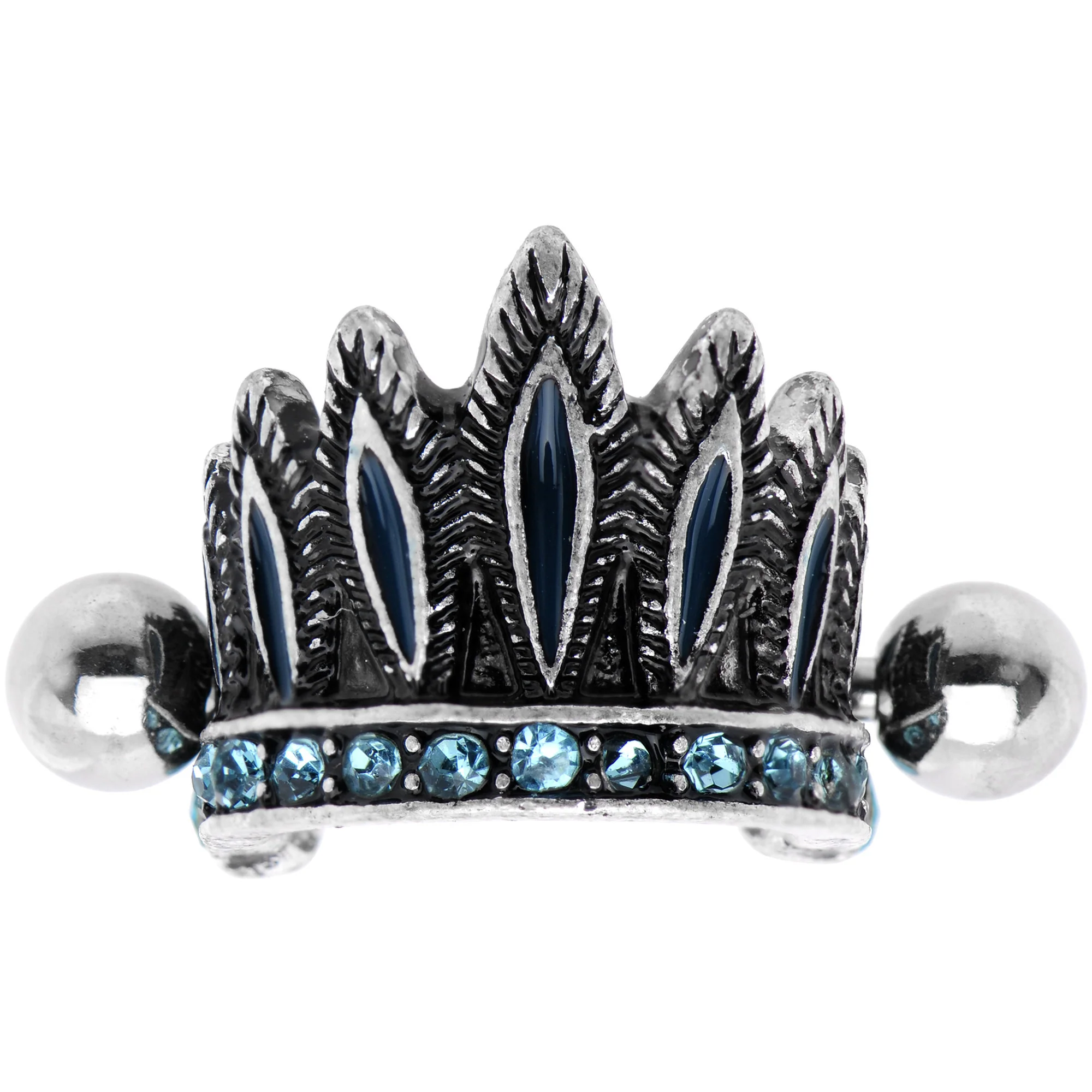 16G 1/4 Aqua Blue Tribal Headdress Helix Cuff Cartilage Earring - Image 3