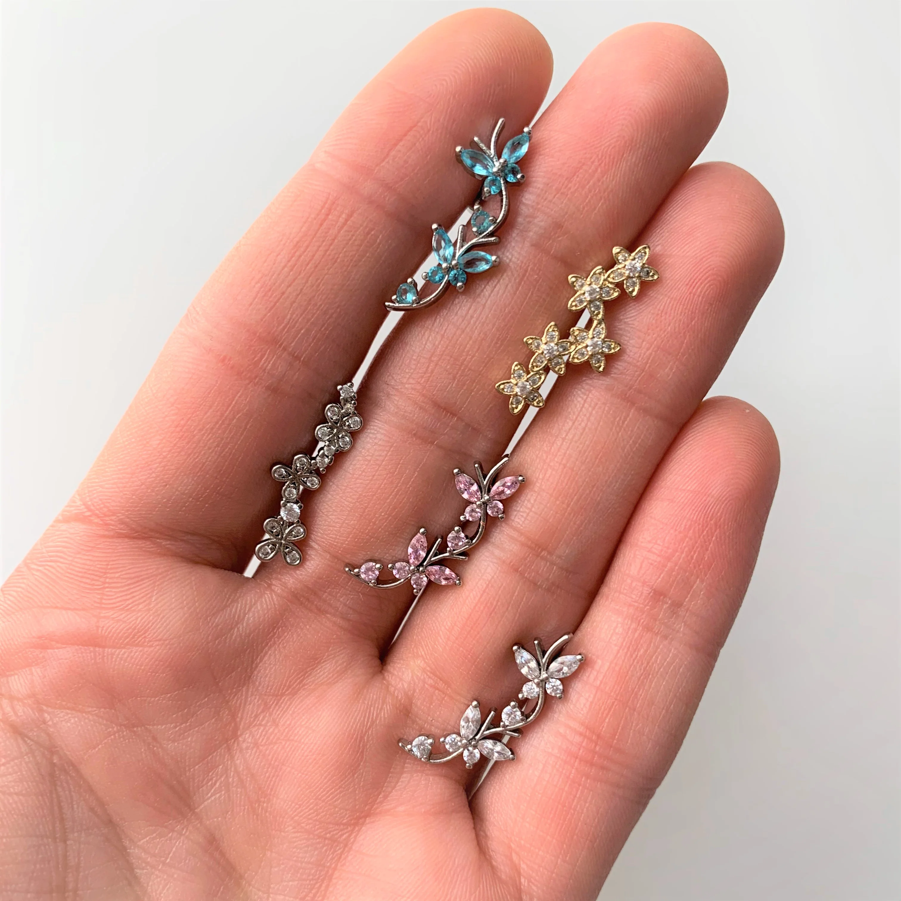 16G 1/4 Aqua CZ Gem Butterflies Left Ear Cartilage Tragus - Image 2