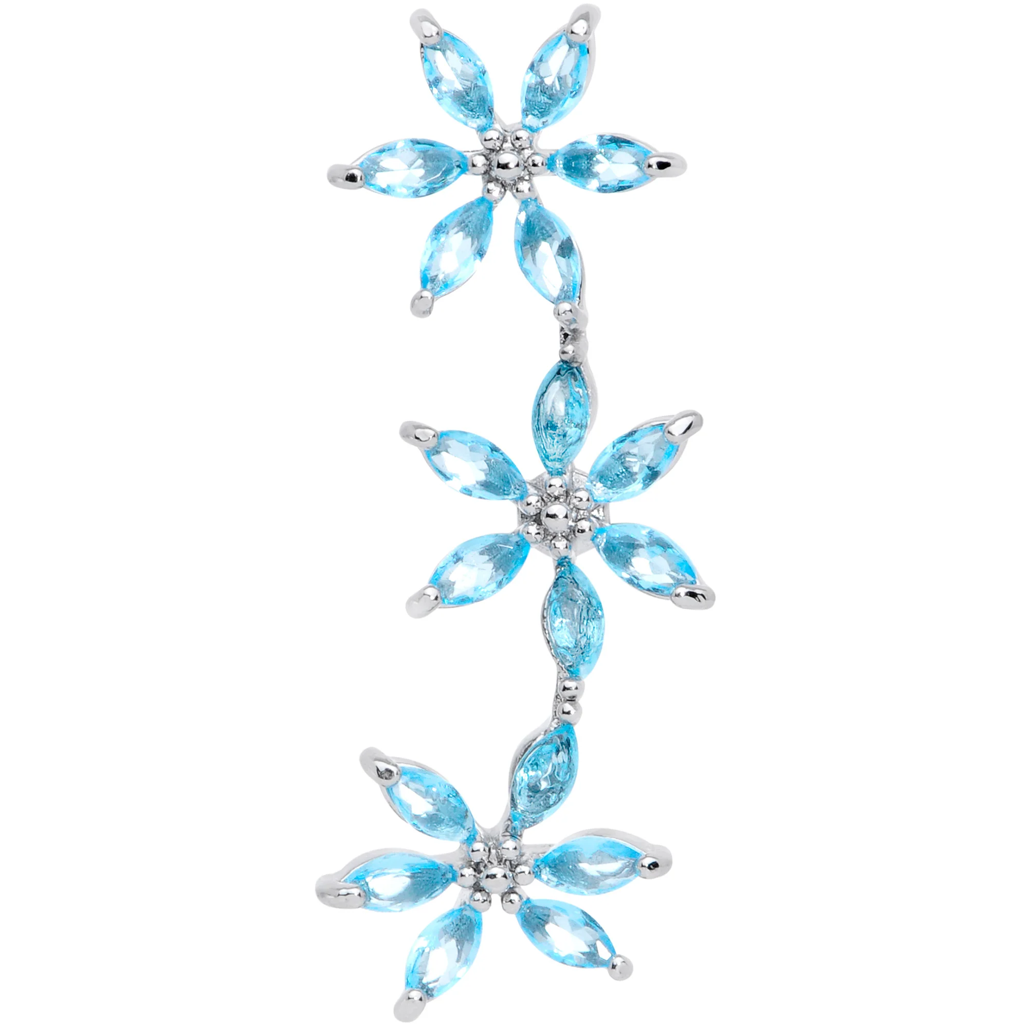16G 1/4 Aqua CZ Gem Tri Flower Cartilage - Image 3