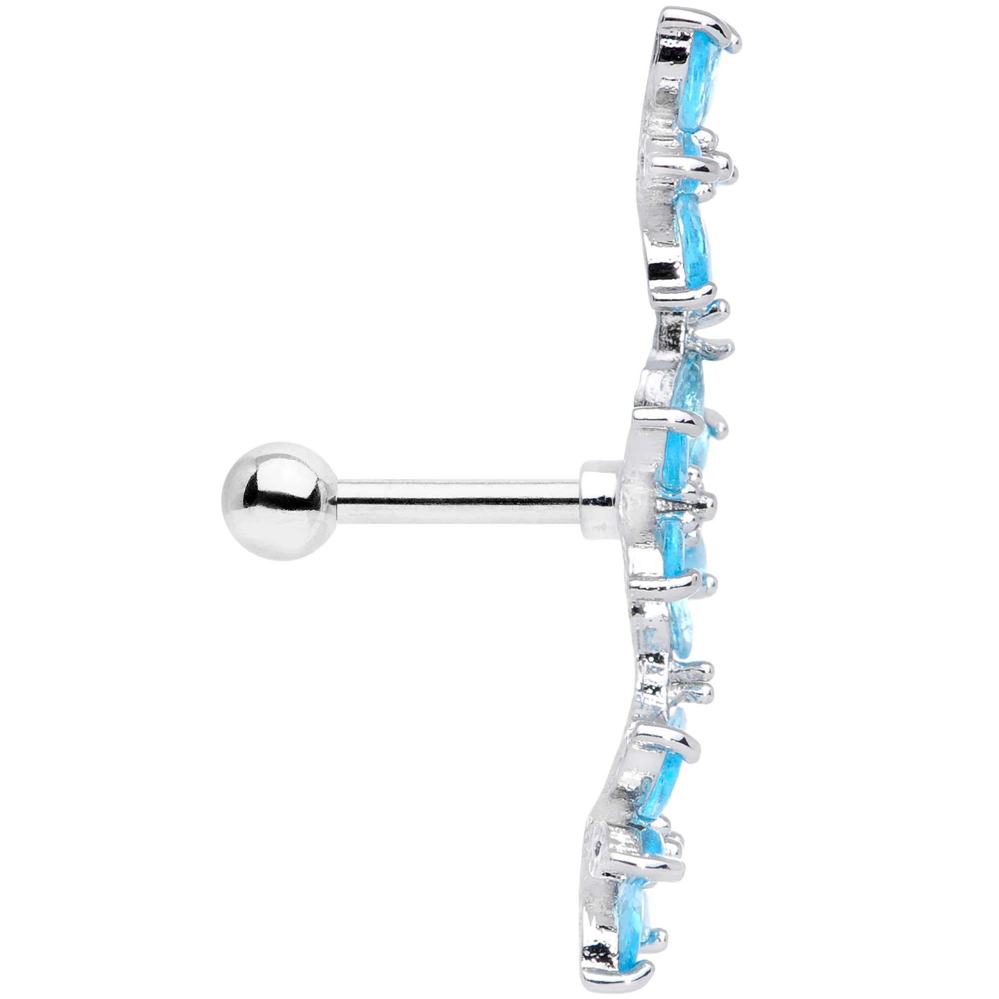 16G 1/4 Aqua CZ Gem Tri Flower Cartilage - Image 4