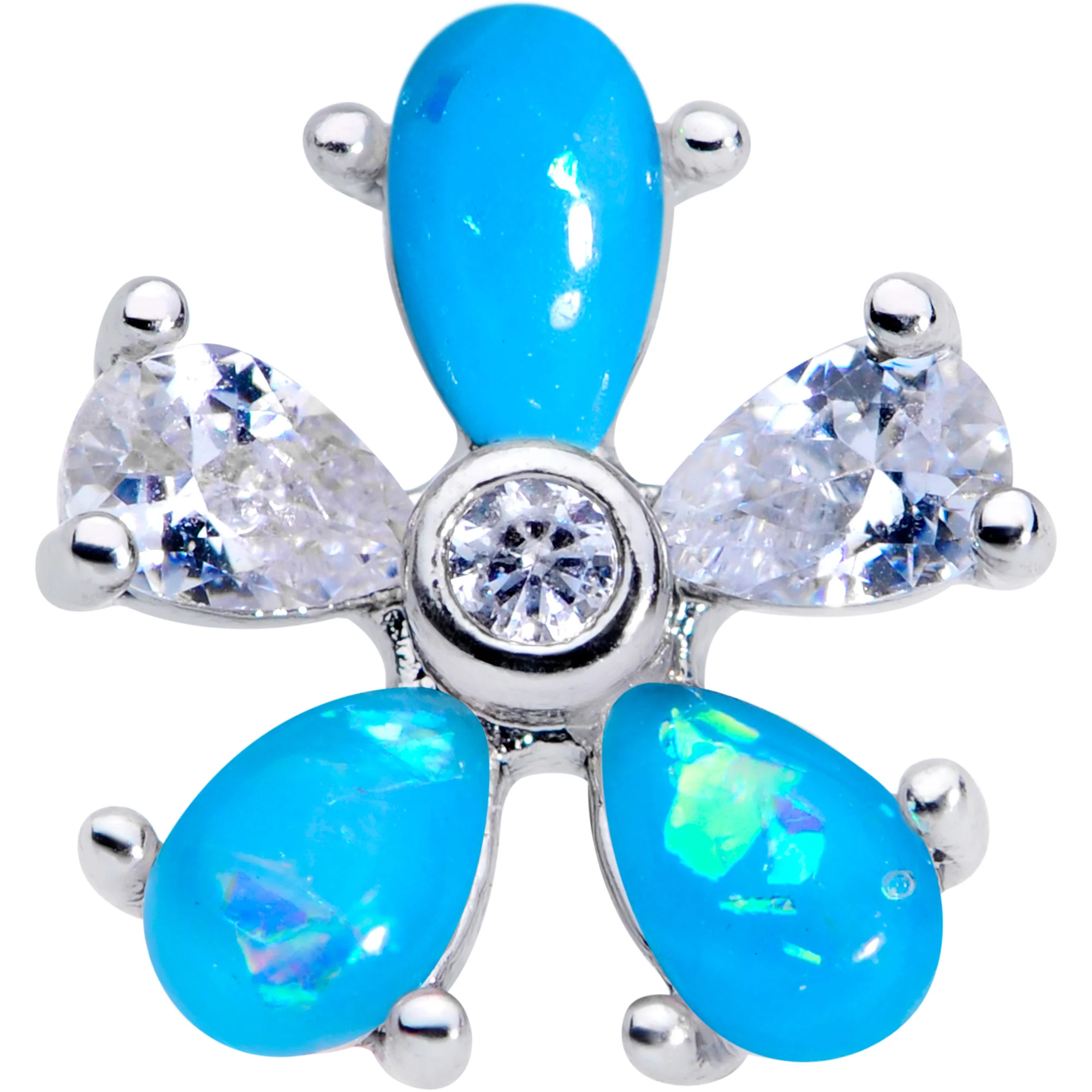 16G 1/4 Aqua Faux Opal Flower Cartilage Tragus - Image 2