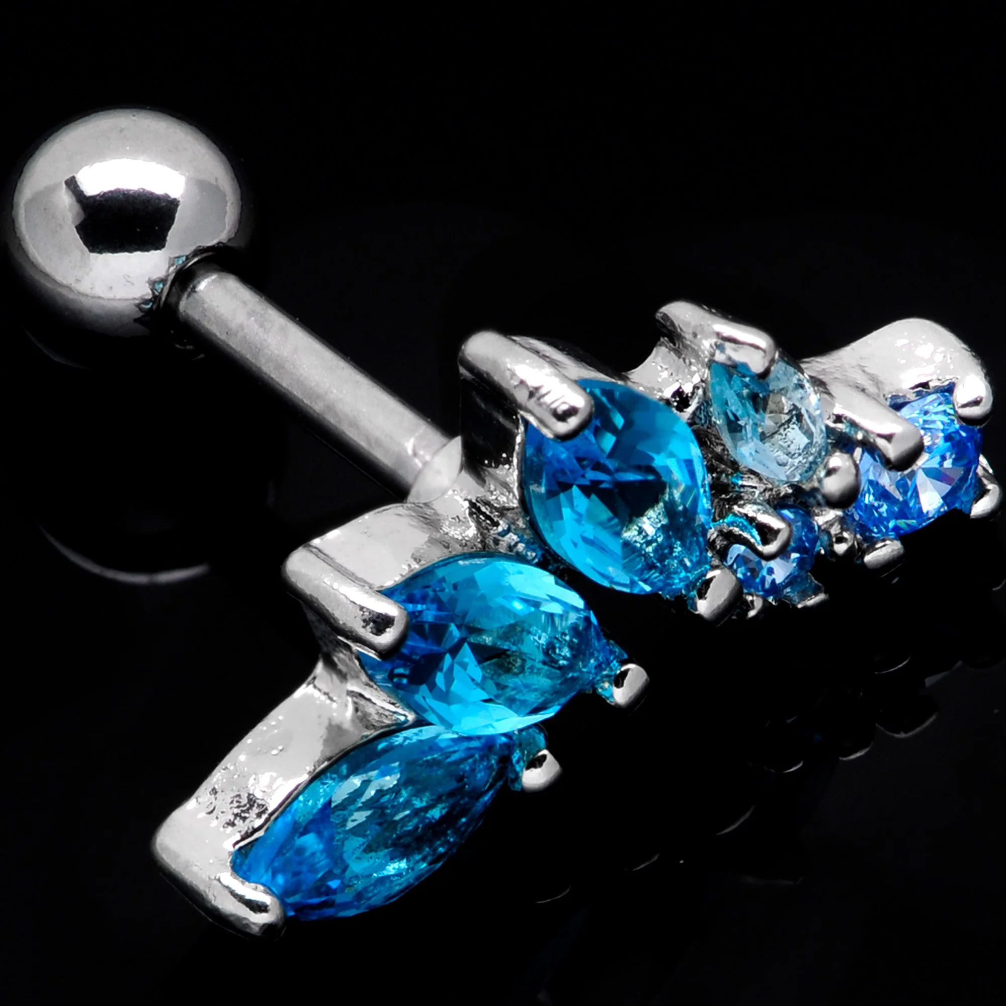 16G 1/4 Aqua Gem Dewdrop Cluster Cartilage Tragus Earring - Image 4