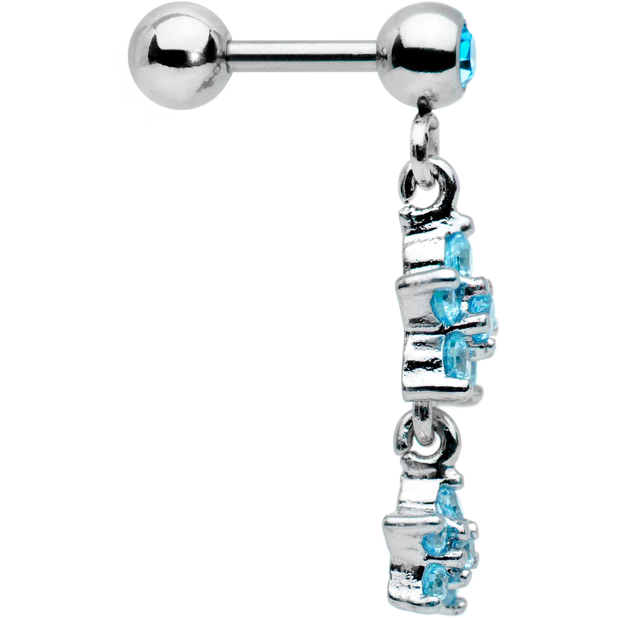 16G 1/4 Aqua Gem Double Star Dangle Cartilage Tragus Earring - Image 3