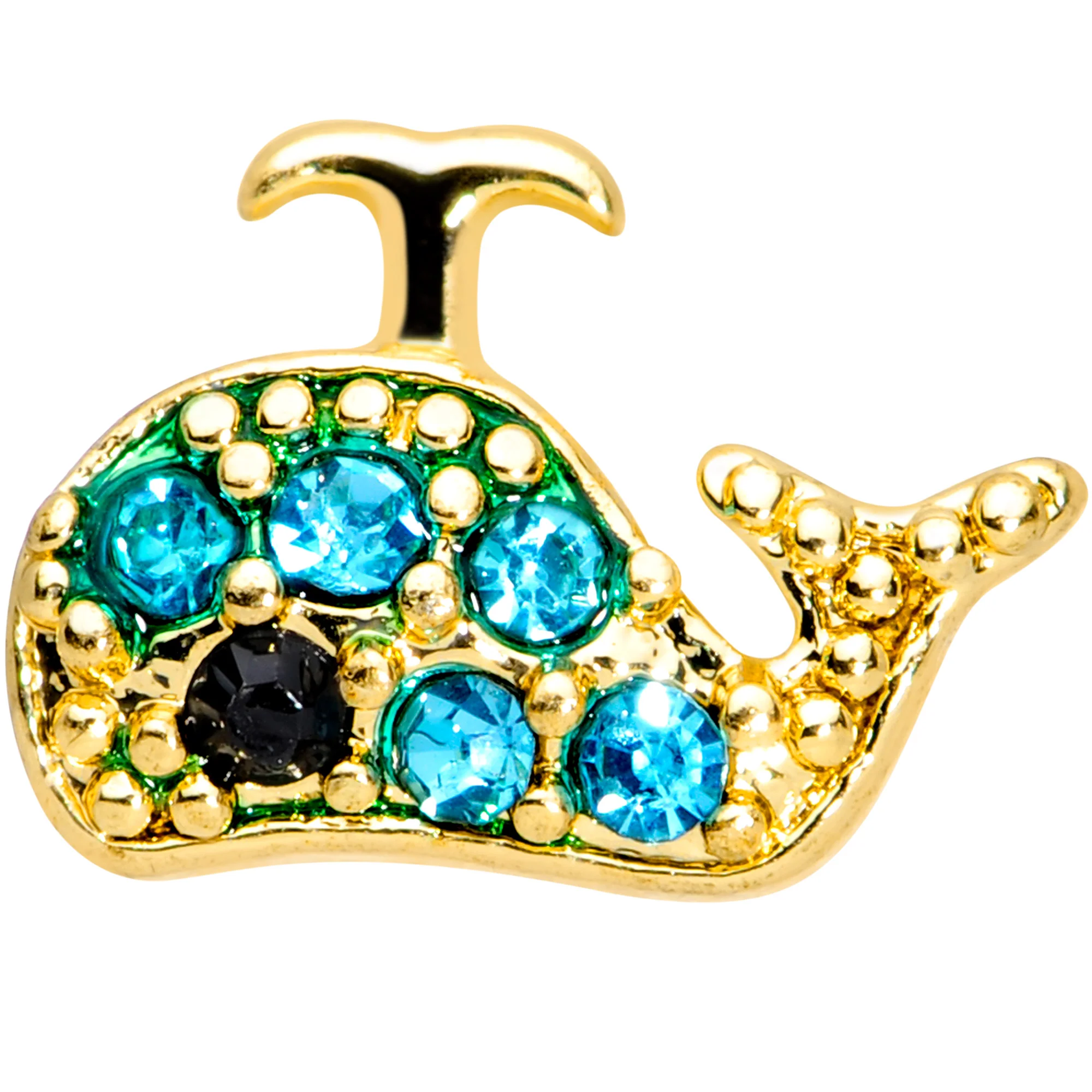 16G 1/4 Aqua Gem Gold Tone Water Whale Cartilage Tragus - Image 2