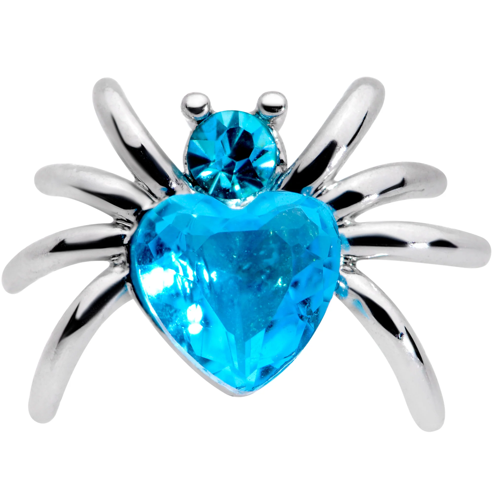16G 1/4 Aqua Gem Heart Spider Cartilage Tragus - Image 2