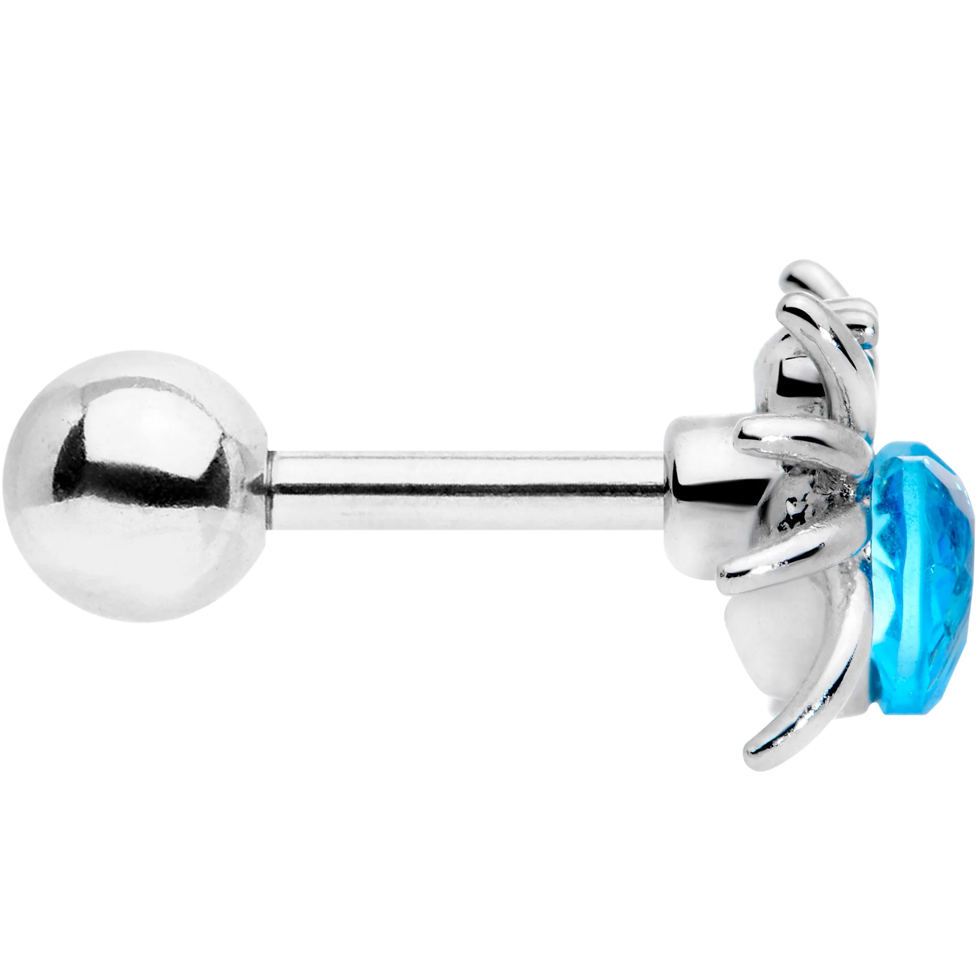 16G 1/4 Aqua Gem Heart Spider Cartilage Tragus - Image 3