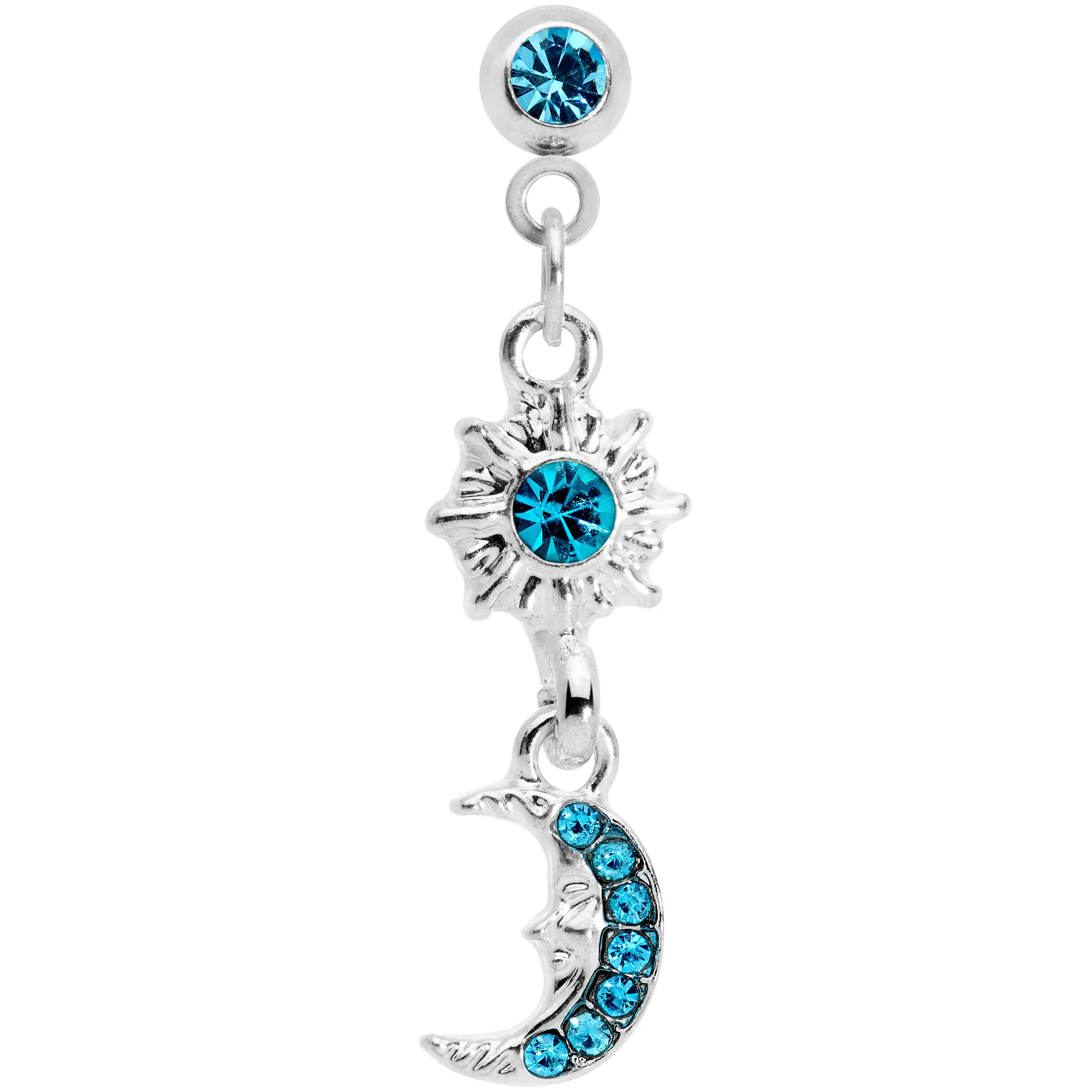 16G 1/4 Aqua Gem Moon Dangle Cartilage Tragus - Image 2