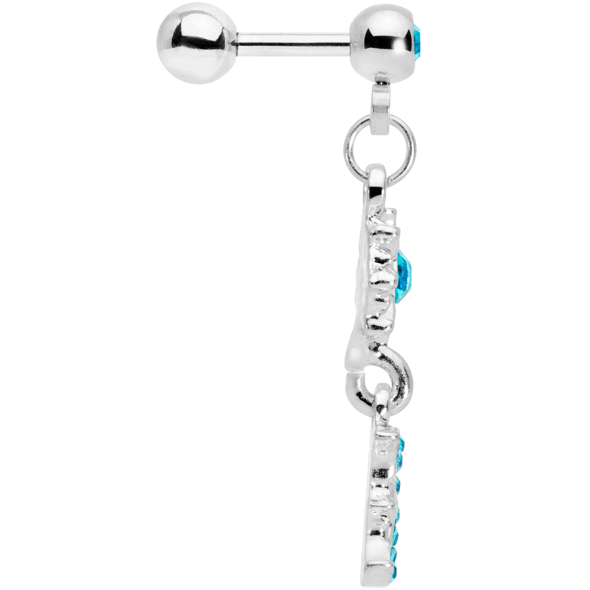 16G 1/4 Aqua Gem Moon Dangle Cartilage Tragus - Image 3