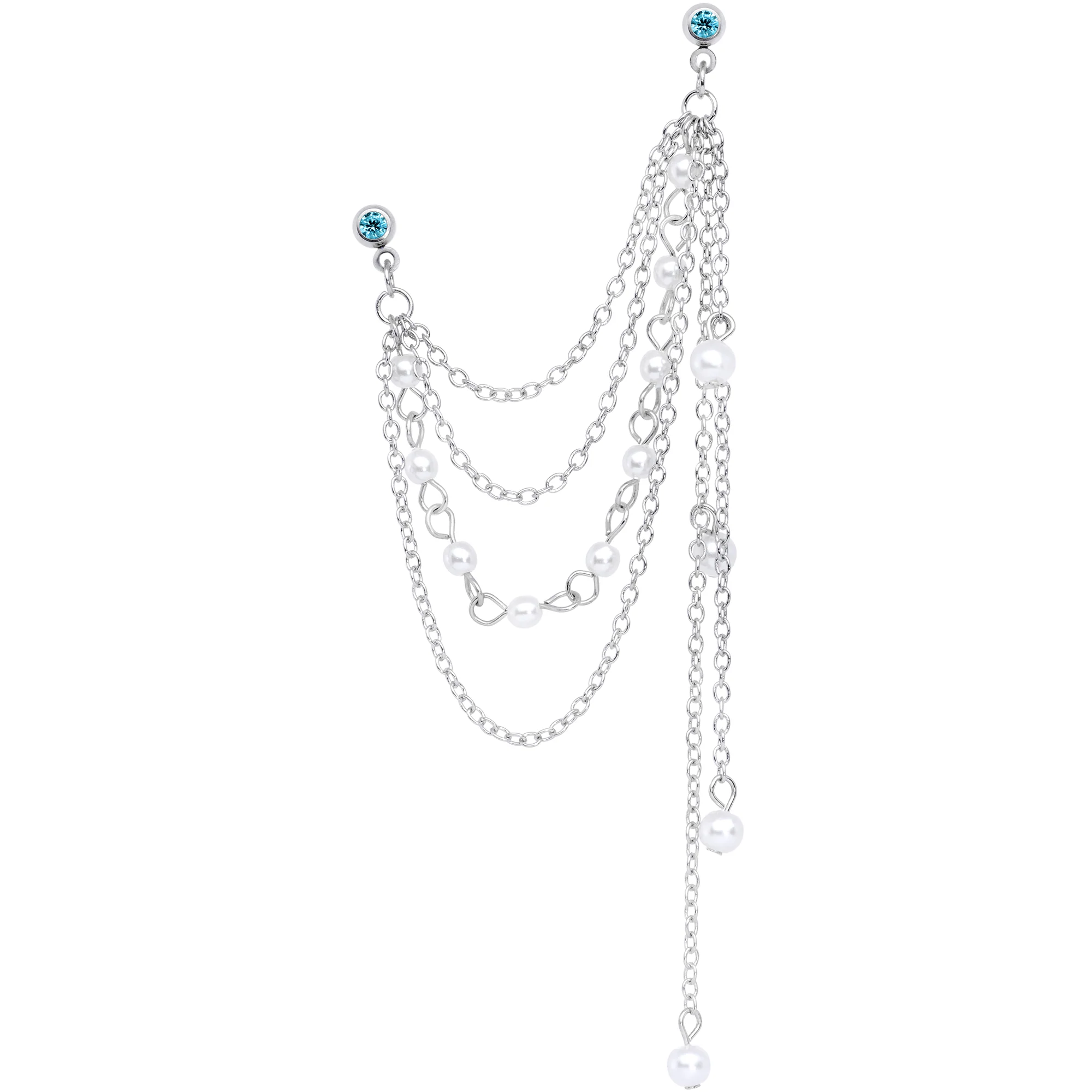 16G 1/4 Aqua Gem Multiple Dangle Cartilage Chain Earring - Image 2