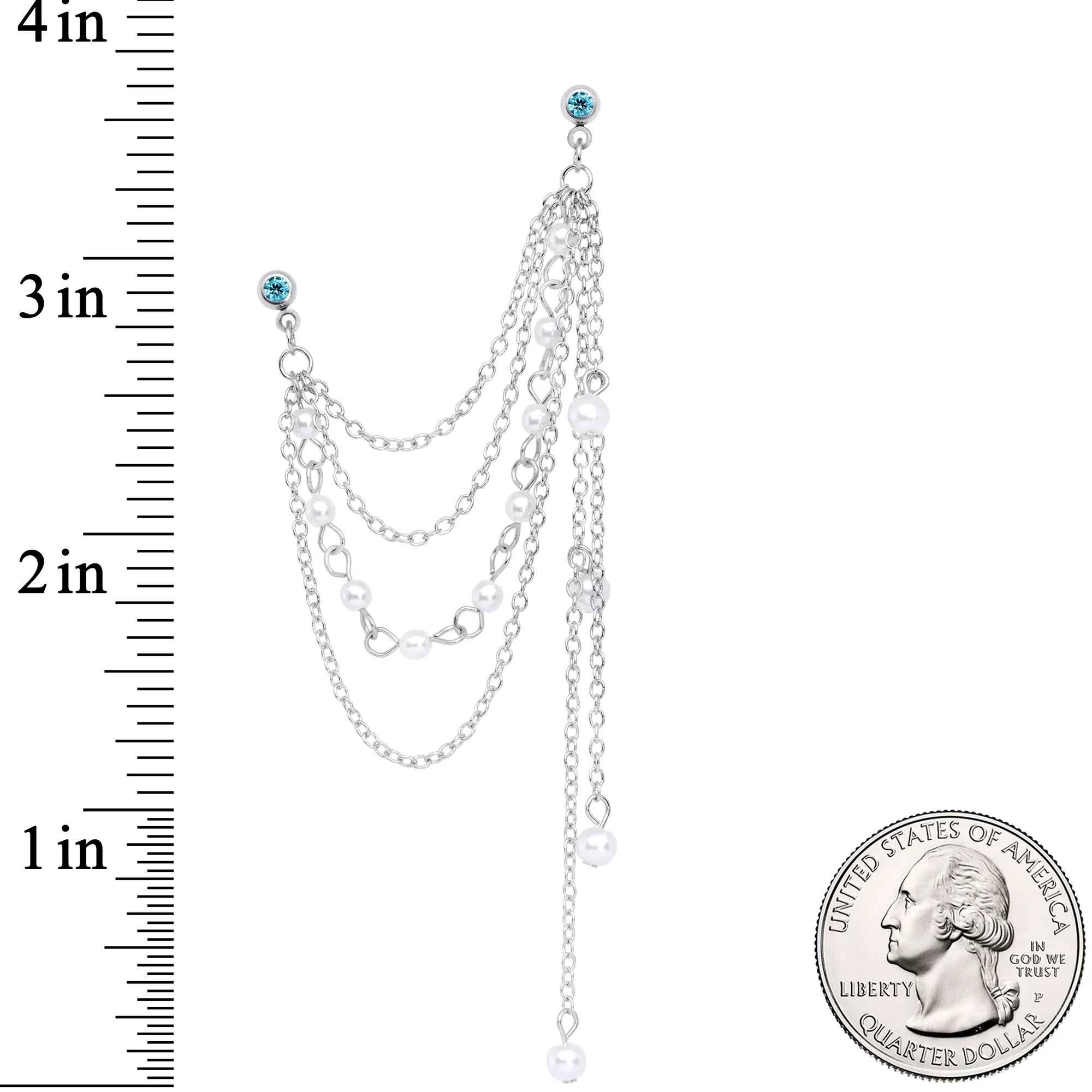 16G 1/4 Aqua Gem Multiple Dangle Cartilage Chain Earring - Image 3