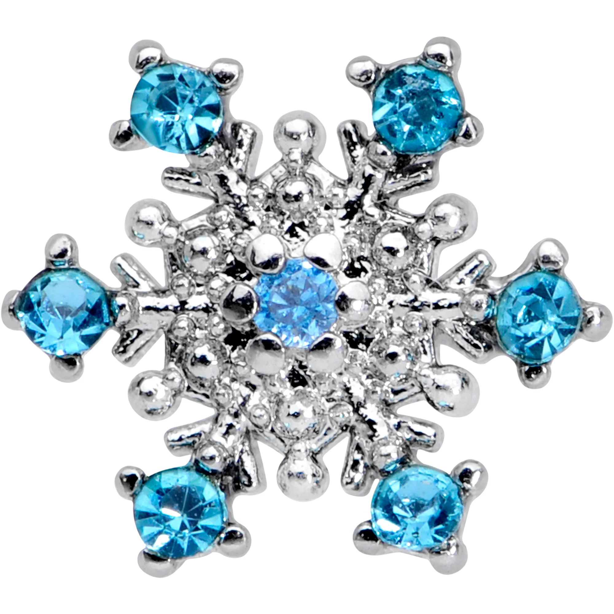 16G 1/4 Aqua Gem Snowflake Christmas Cartilage Tragus Earring - Image 2
