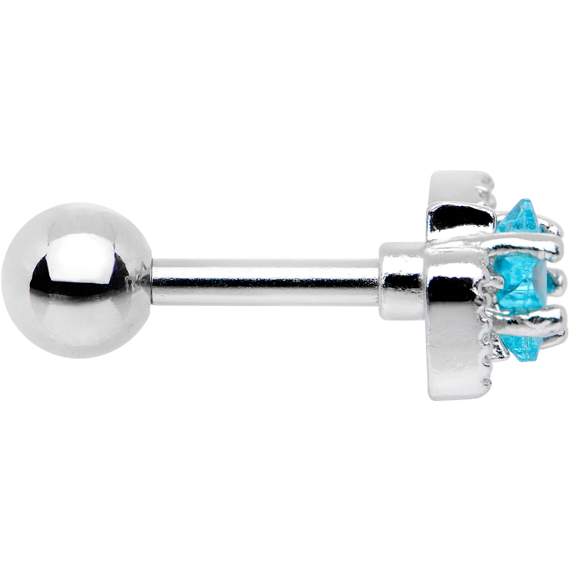 16G 1/4 Aqua Star CZ Gem Bow Tie Cartilage Tragus Earring - Image 2