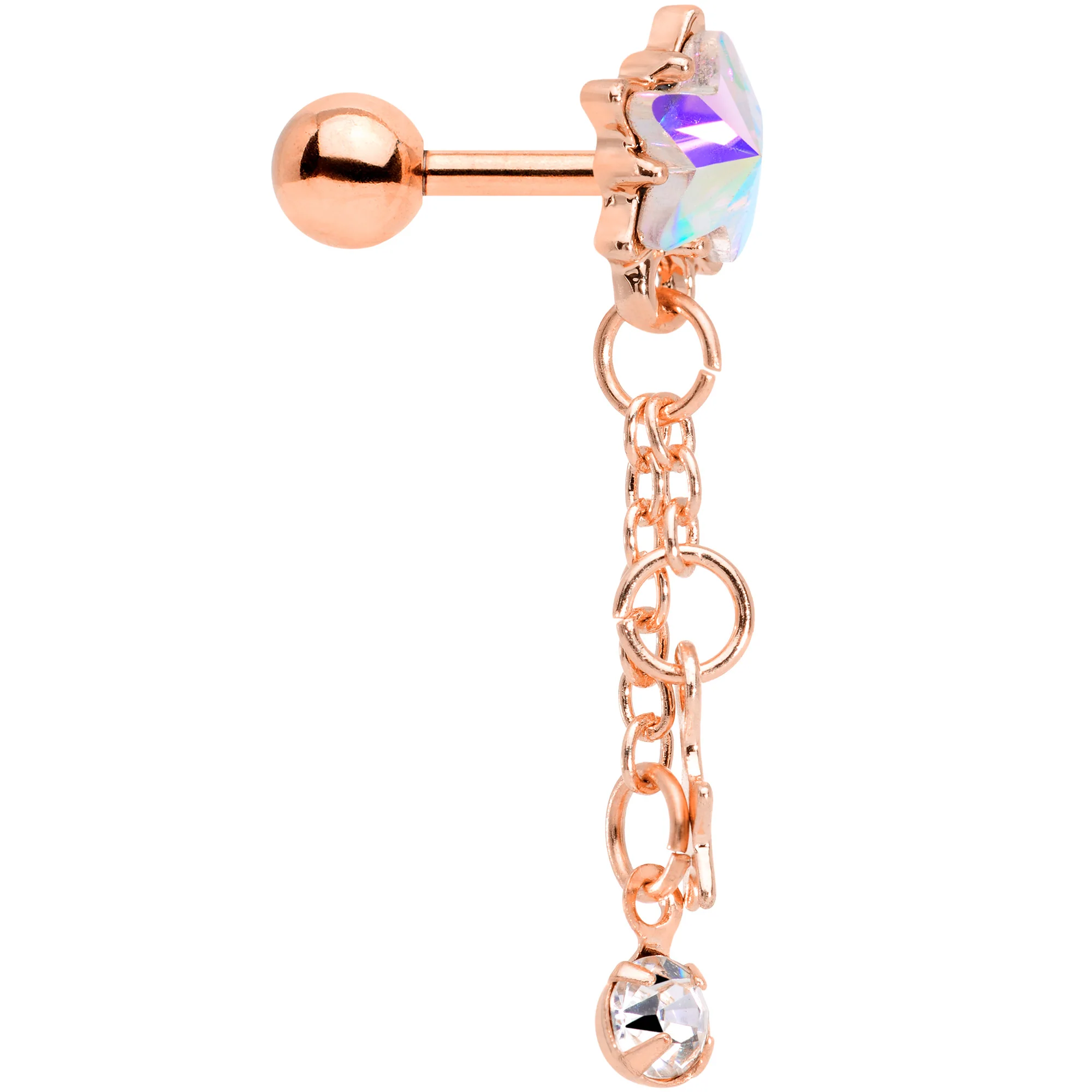 16G 1/4 Aurora Clear Gem Rose Gold Tone Star Dangle Cartilage - Image 2
