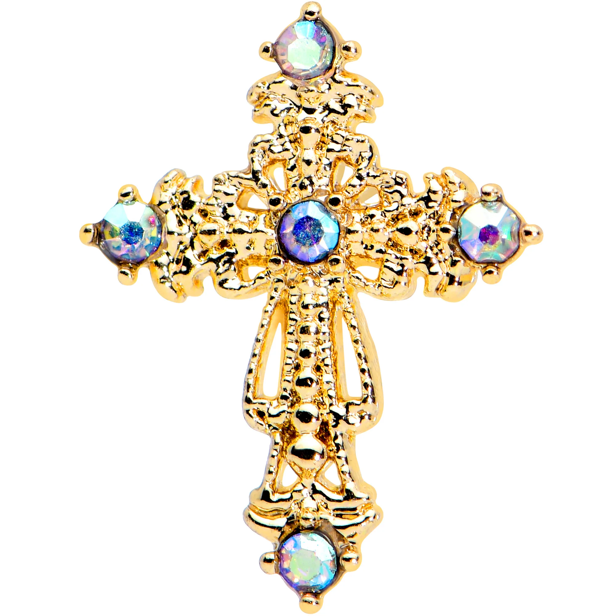 16G 1/4 Aurora CZ Gem Gold Tone Elegant Cross Cartilage Tragus - Image 2
