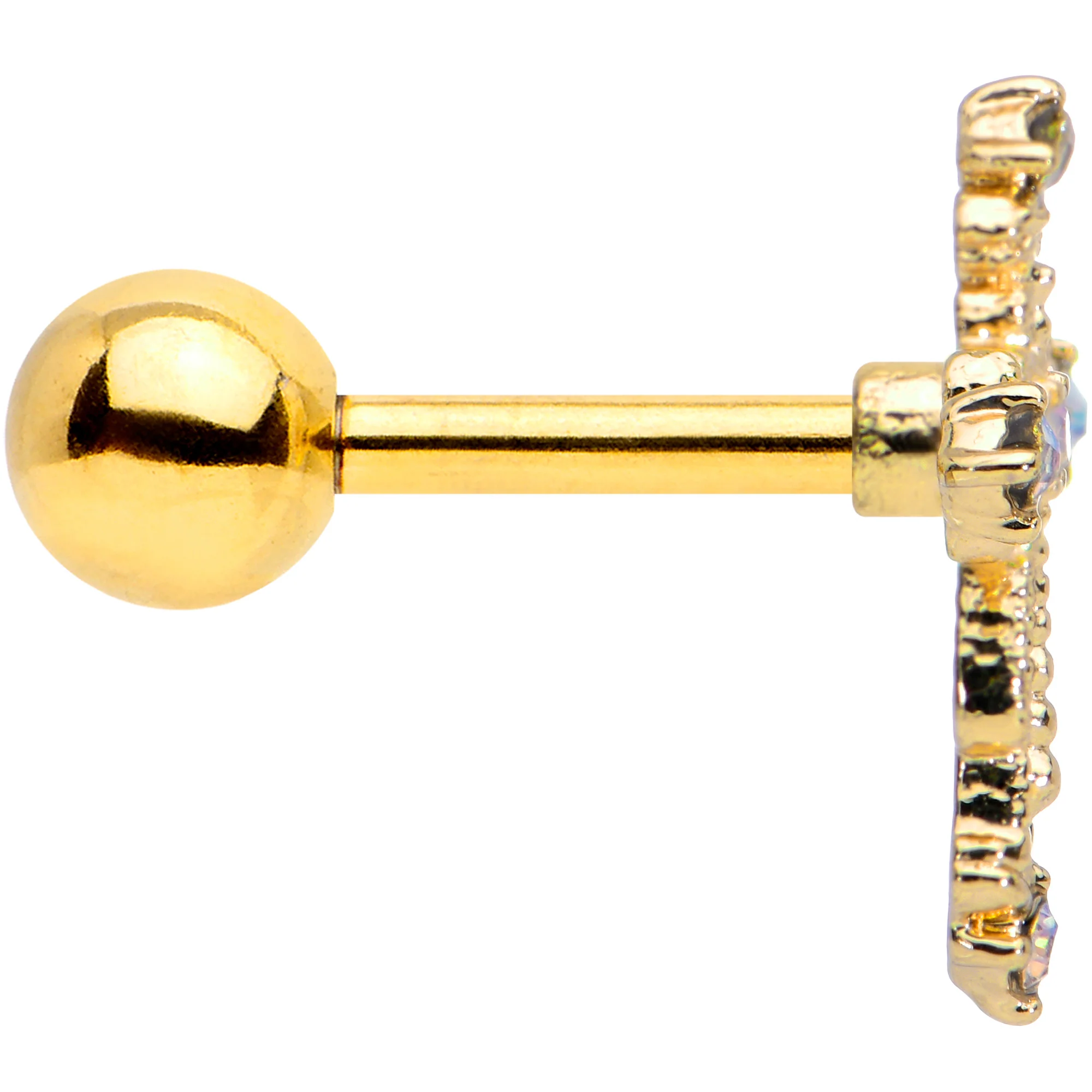 16G 1/4 Aurora CZ Gem Gold Tone Elegant Cross Cartilage Tragus - Image 3