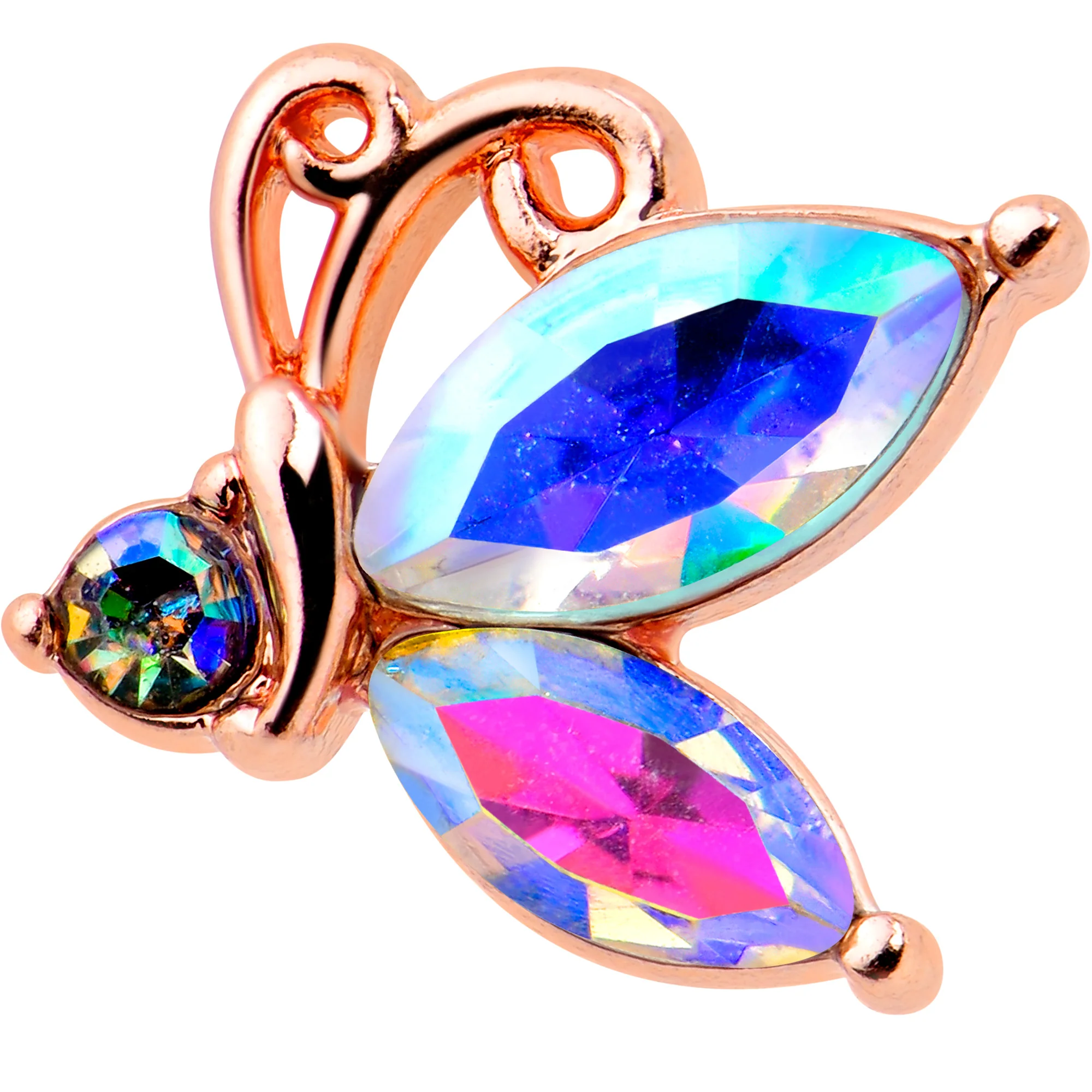 16G 1/4 Aurora CZ Gem Rose Gold Hue Fleur de Lis Cartilage Earring - Image 2