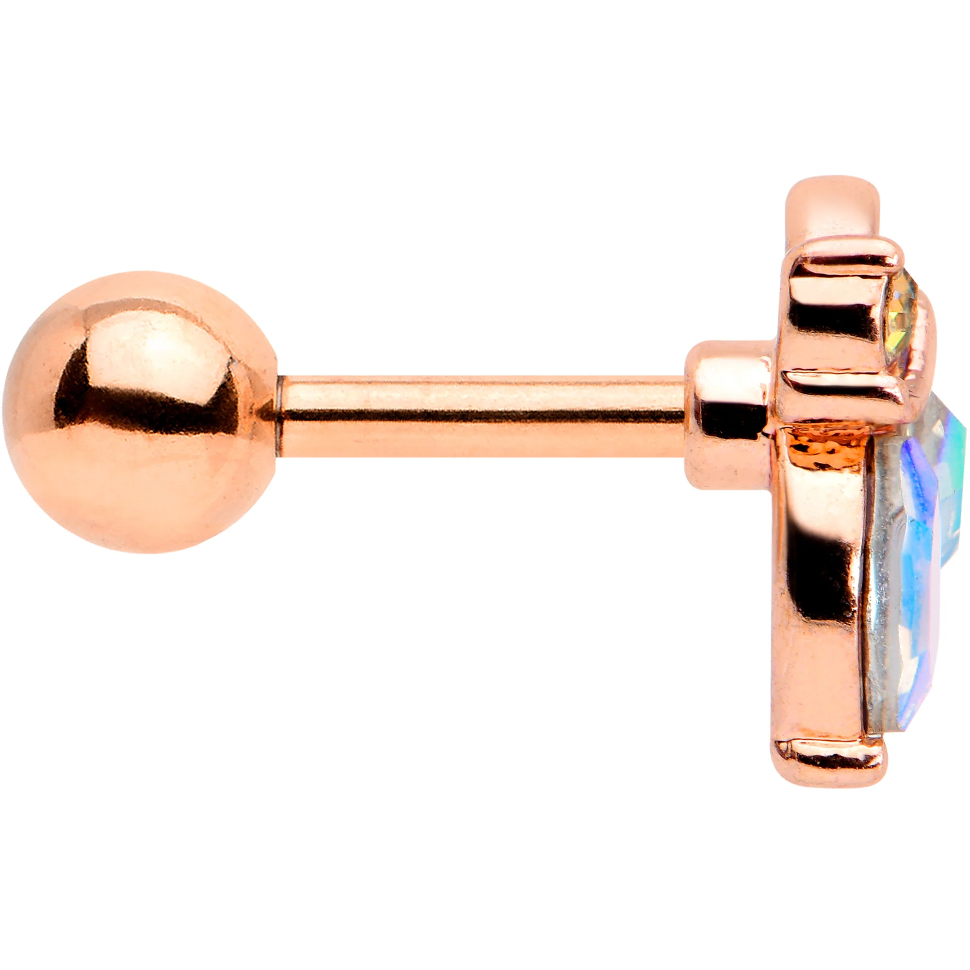16G 1/4 Aurora CZ Gem Rose Gold Hue Fleur de Lis Cartilage Earring - Image 3