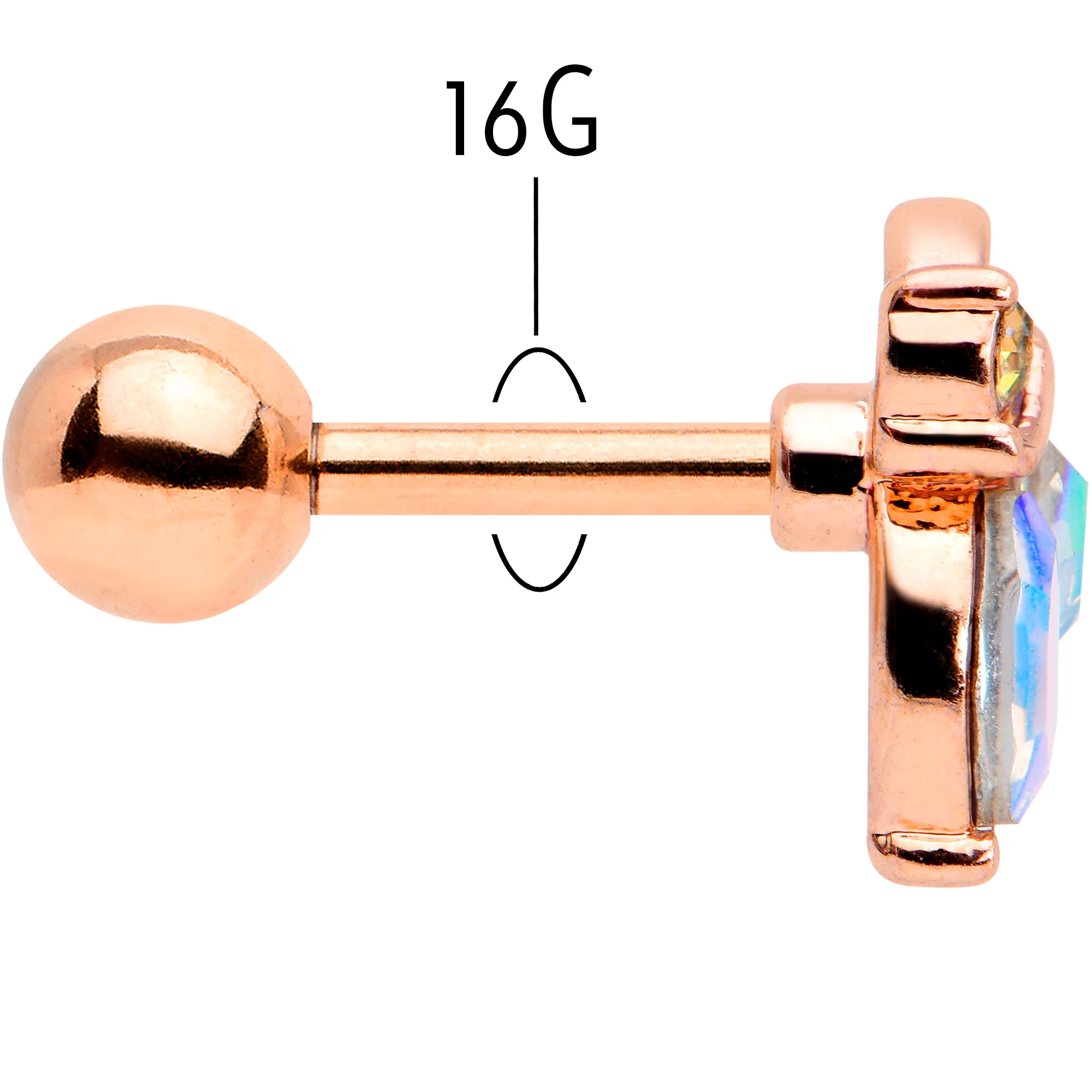 16G 1/4 Aurora CZ Gem Rose Gold Hue Fleur de Lis Cartilage Earring - Image 5