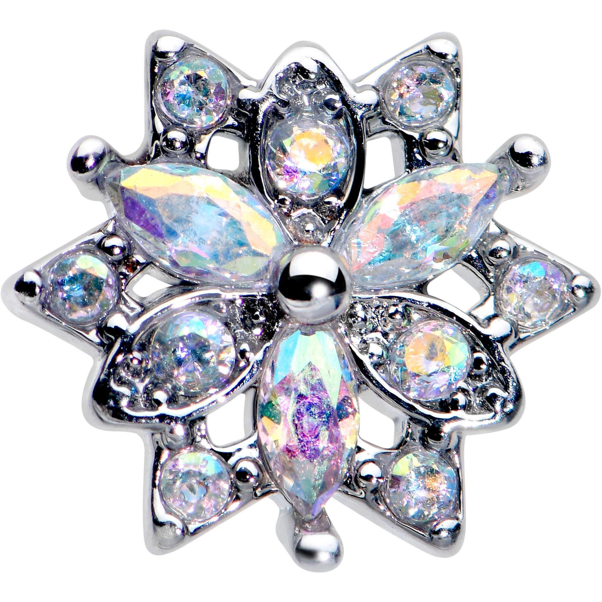 16G 1/4 Aurora CZ Gem Snowflake Style Cartilage Tragus Earring - Image 2
