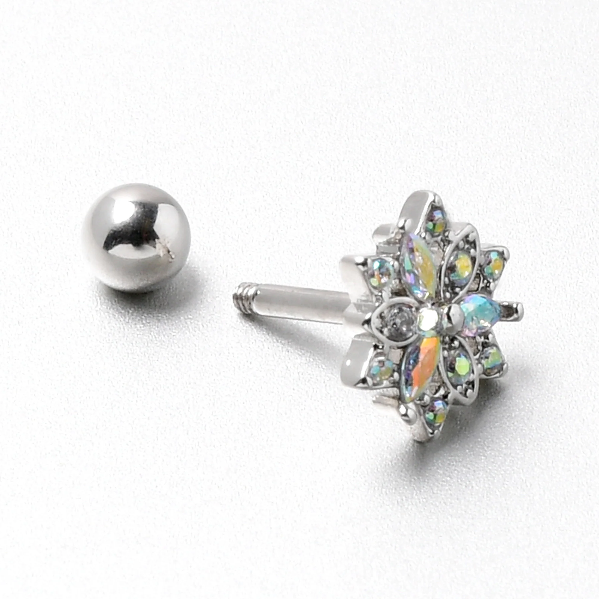 16G 1/4 Aurora CZ Gem Snowflake Style Cartilage Tragus Earring - Image 8