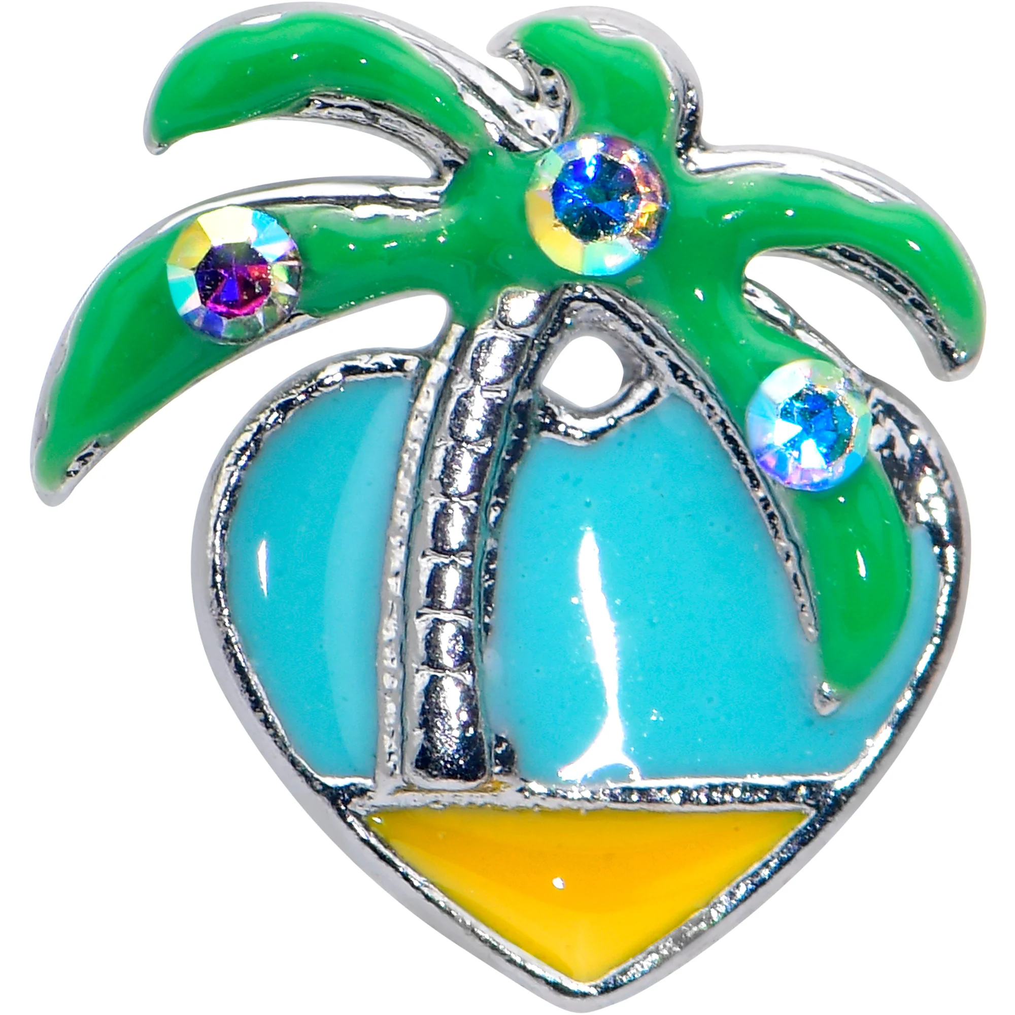 16G 1/4 Aurora Gem Beach Heart Palm Tree Cartilage Tragus Earring - Image 2