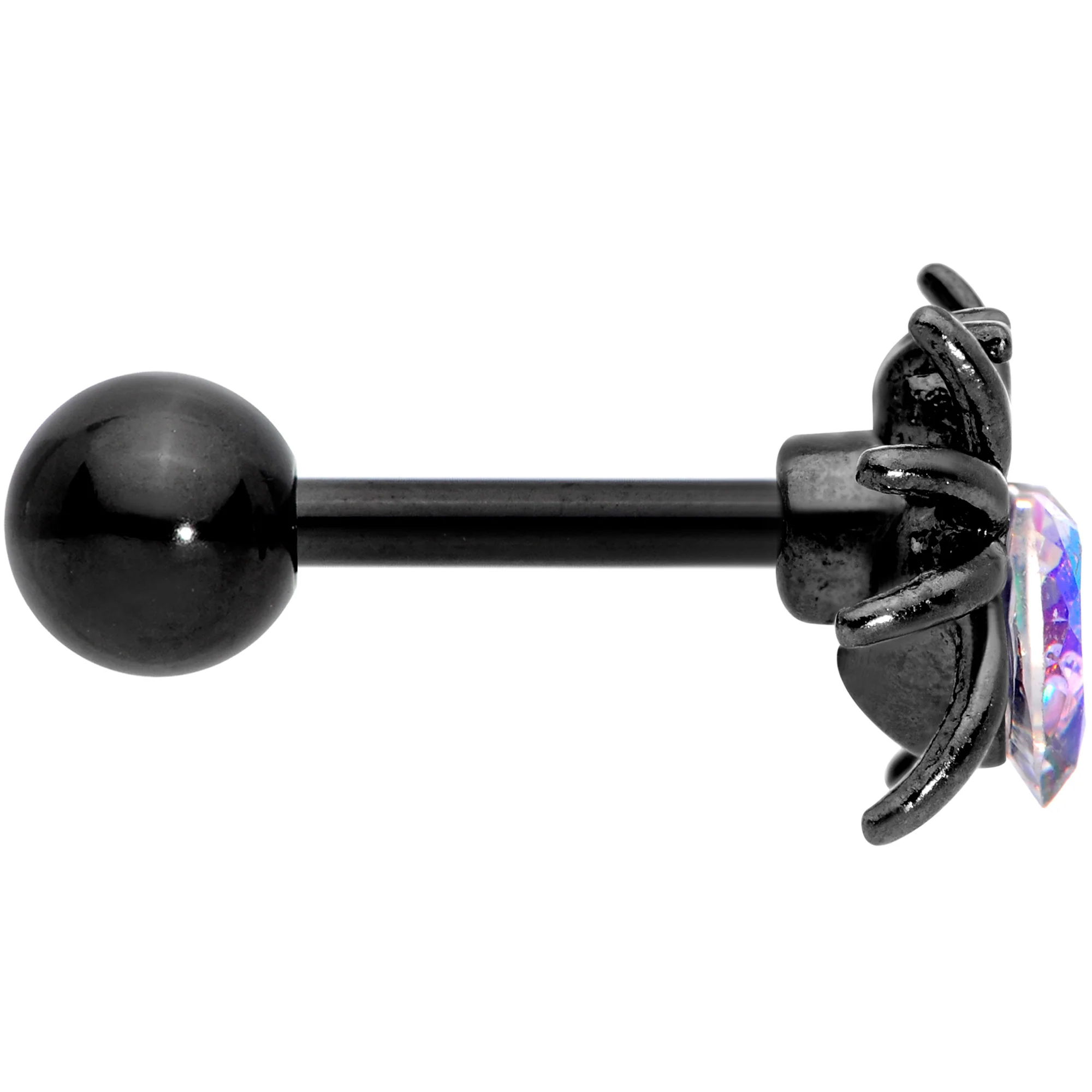 16G 1/4 Aurora Gem Black Heart Spider Cartilage Tragus - Image 3