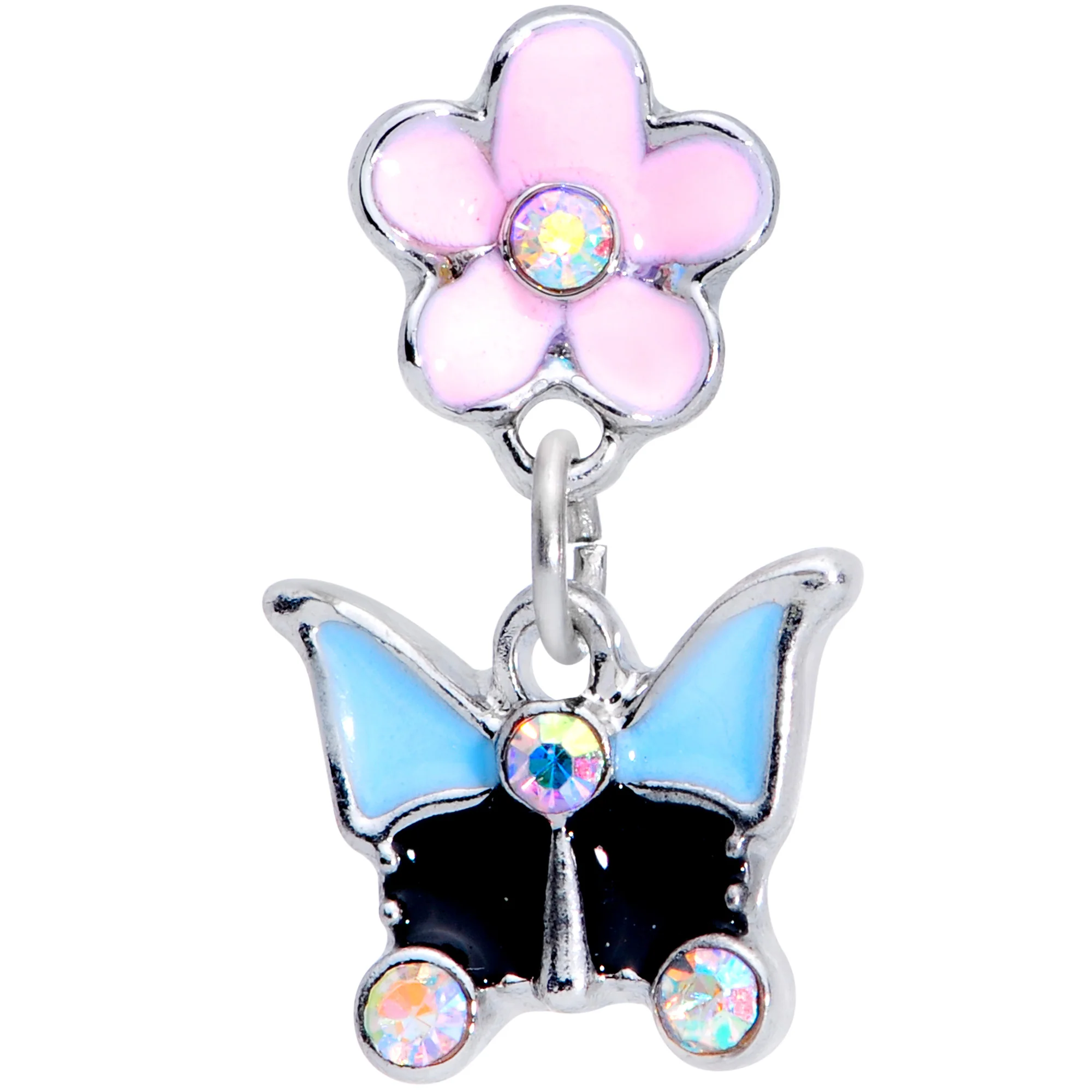 16G 1/4 Aurora Gem Flower Butterfly Dangle Cartilage Earring - Image 2