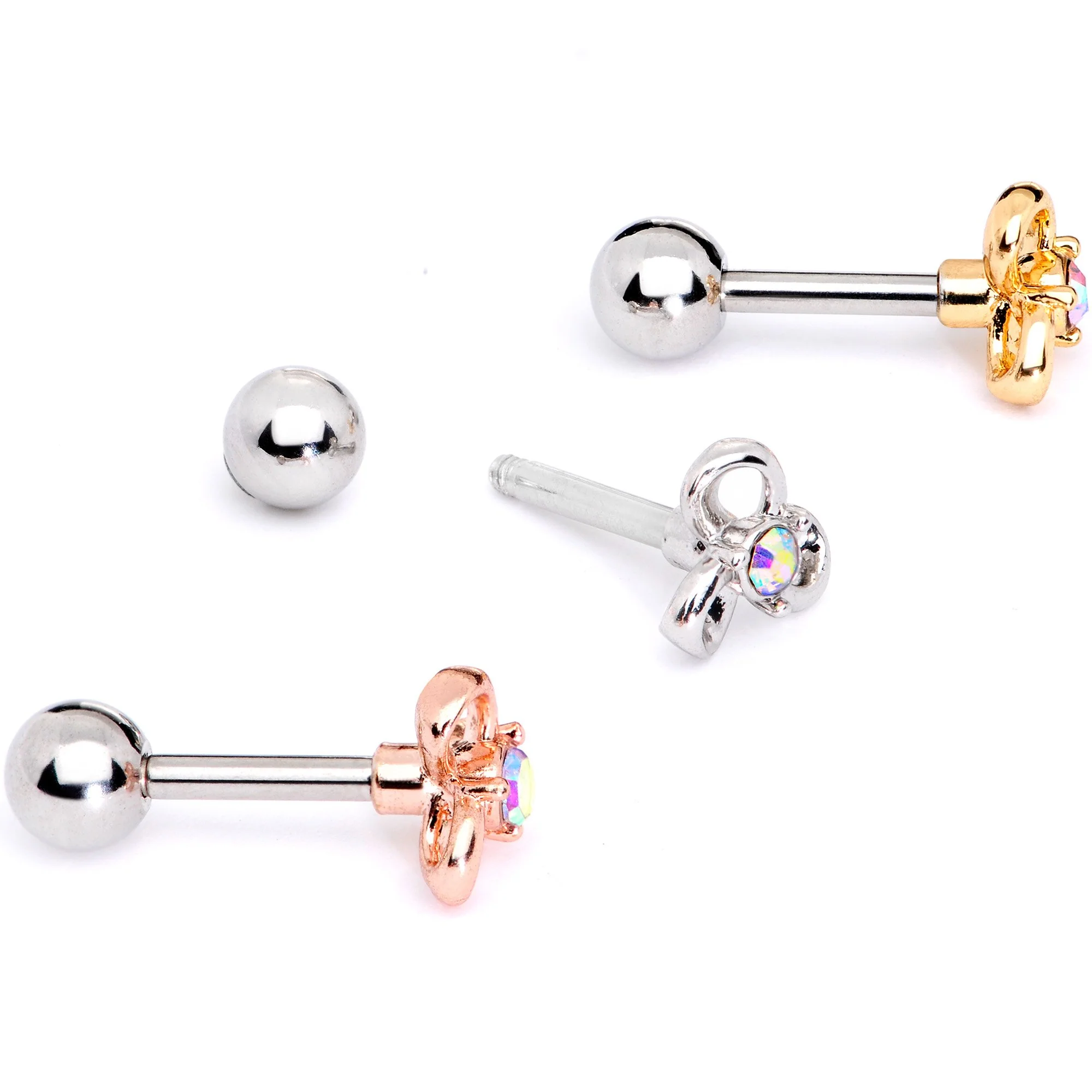 16G 1/4 Aurora Gem Flower Cartilage Tragus Earring Set of 3 - Image 4