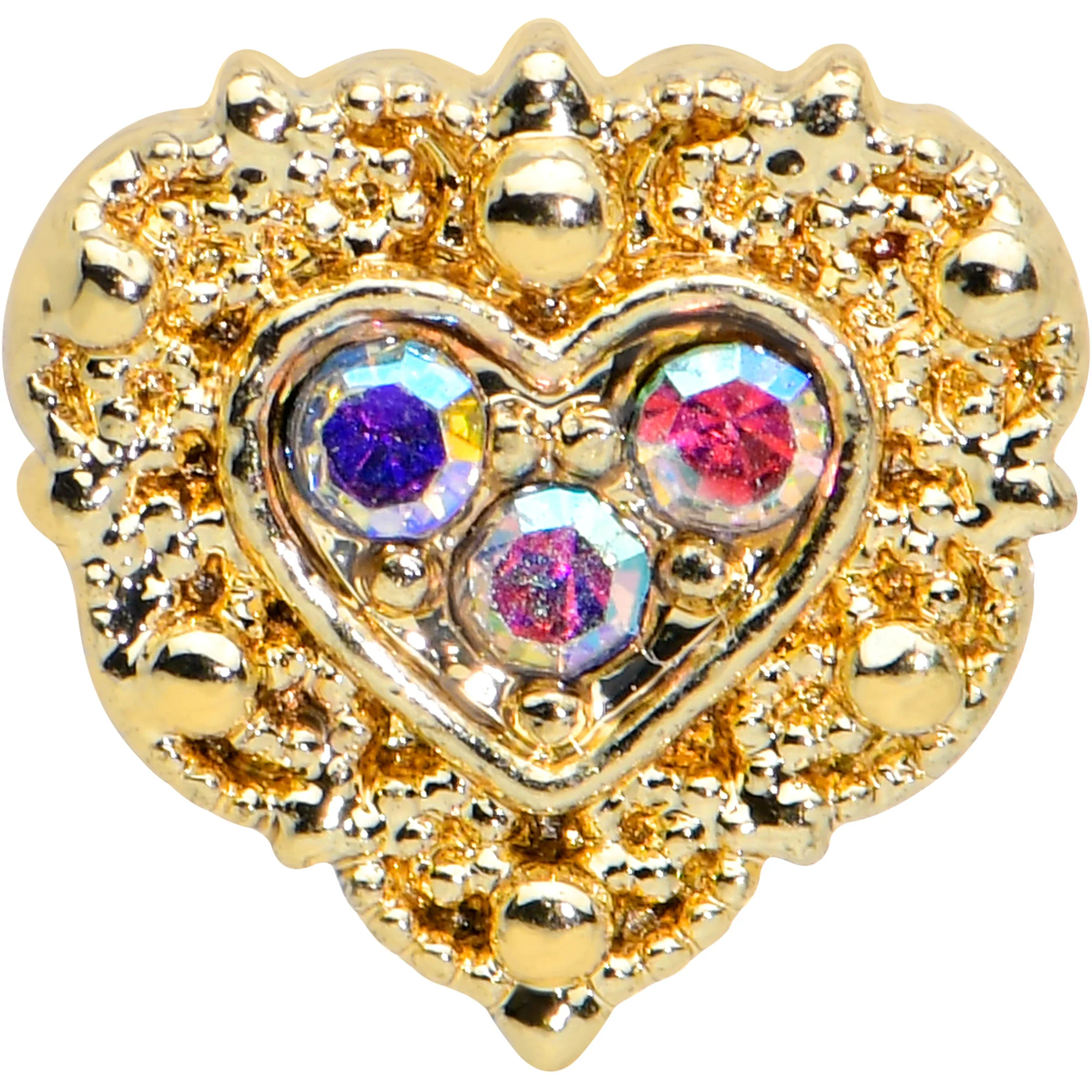 16G 1/4 Aurora Gem Gold Tone Baroque Heart Cartilage Tragus - Image 2