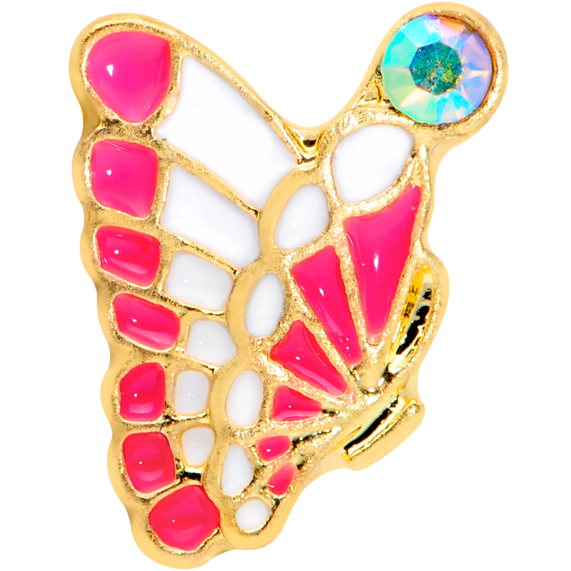 16G 1/4 Aurora Gem Gold Tone Butterfly Cartilage Tragus - Image 2