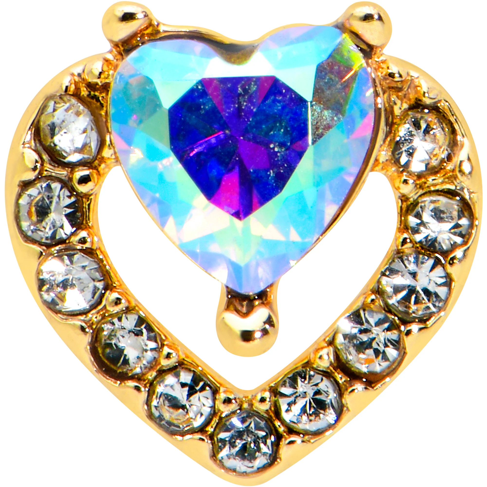 16G 1/4 Aurora Gem Gold Tone Rococo Heart Cartilage Tragus Earring - Image 2