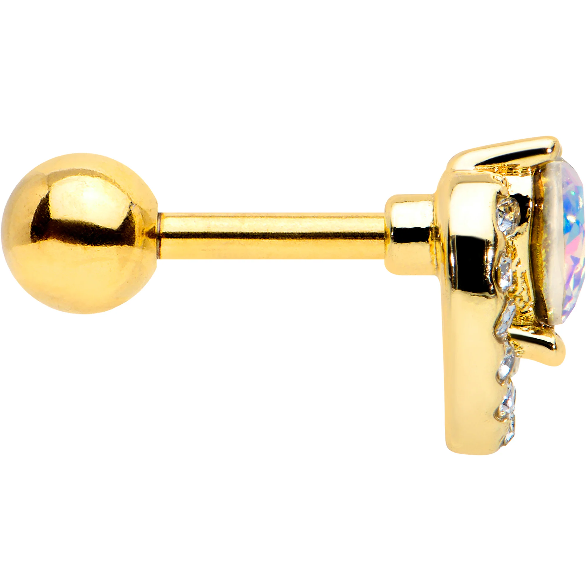 16G 1/4 Aurora Gem Gold Tone Rococo Heart Cartilage Tragus Earring - Image 3