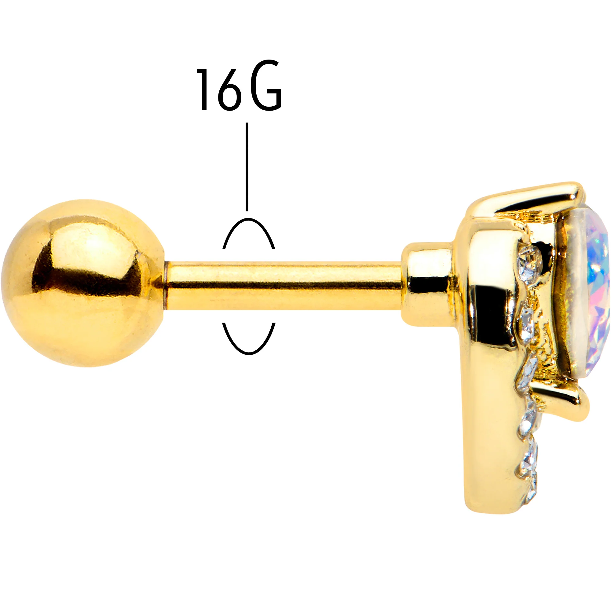 16G 1/4 Aurora Gem Gold Tone Rococo Heart Cartilage Tragus Earring - Image 5